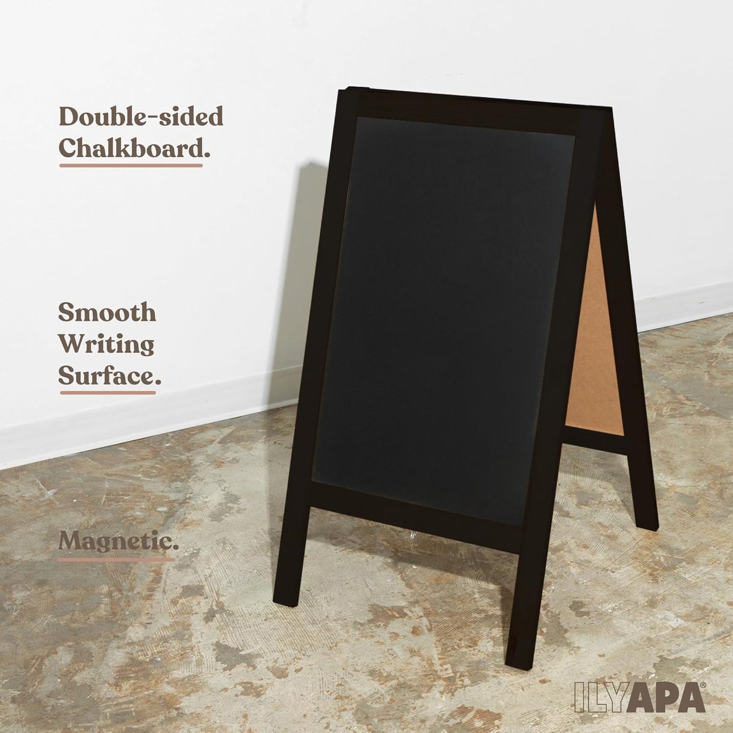 Ilyapa Wooden A-Frame Chalkboard Sign with Eraser, 40 x 20 Inch Magnetic Sidewalk Menu Board, Black Menu Display for Restaurant, Business, or Weddings