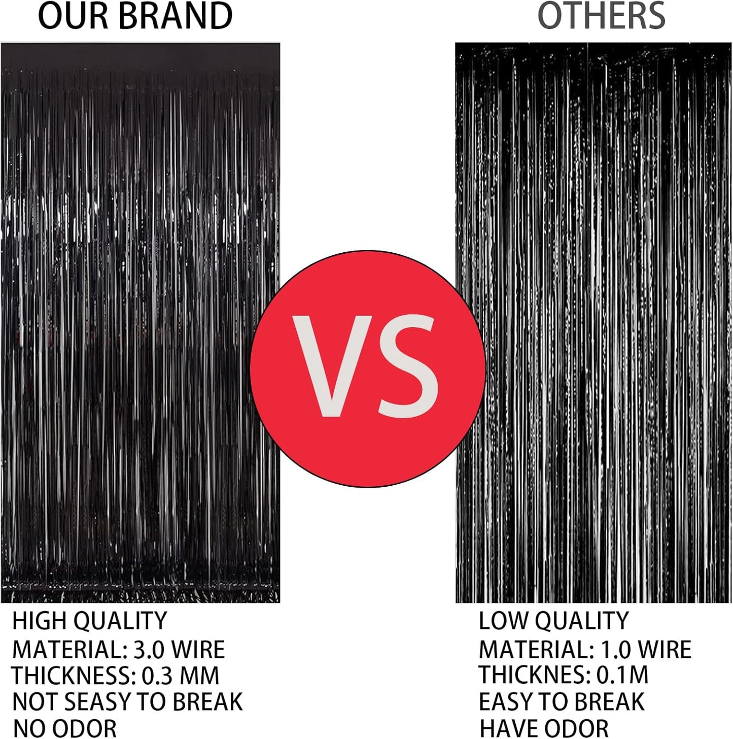 Keyali 2 Pack 3.3 * 8.3 ft Foil Curtain Metallic Tinsel Fringe Curtains Photo Booth Props Backdrop for Birthday Wedding Engagement Baby Shower Christmas Holiday Celebration Partyl,Black