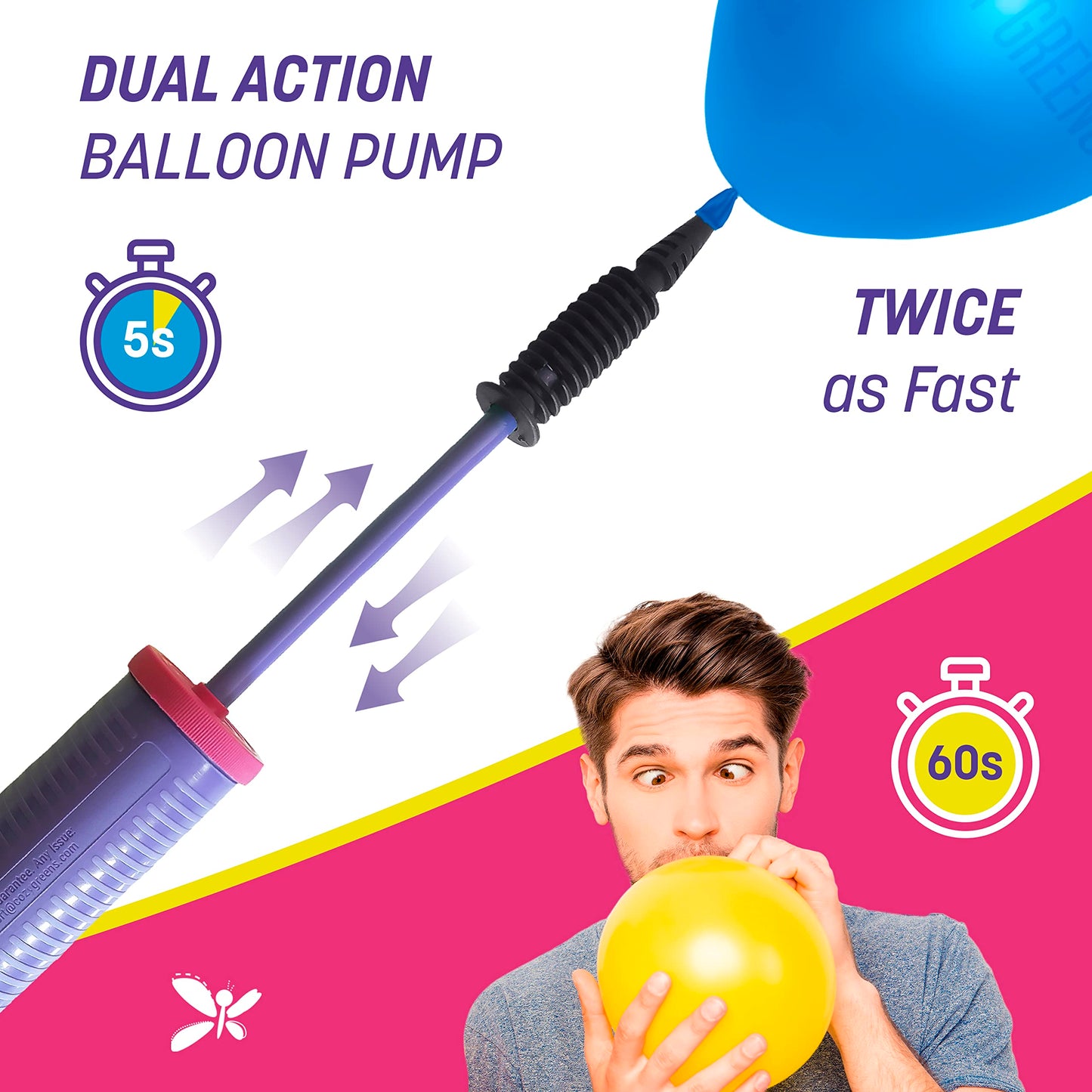 Balloon Pump Hand Held, Inflator Air Pump for Balloons - 2Way Dual Action, 2Pack: Friends can Help