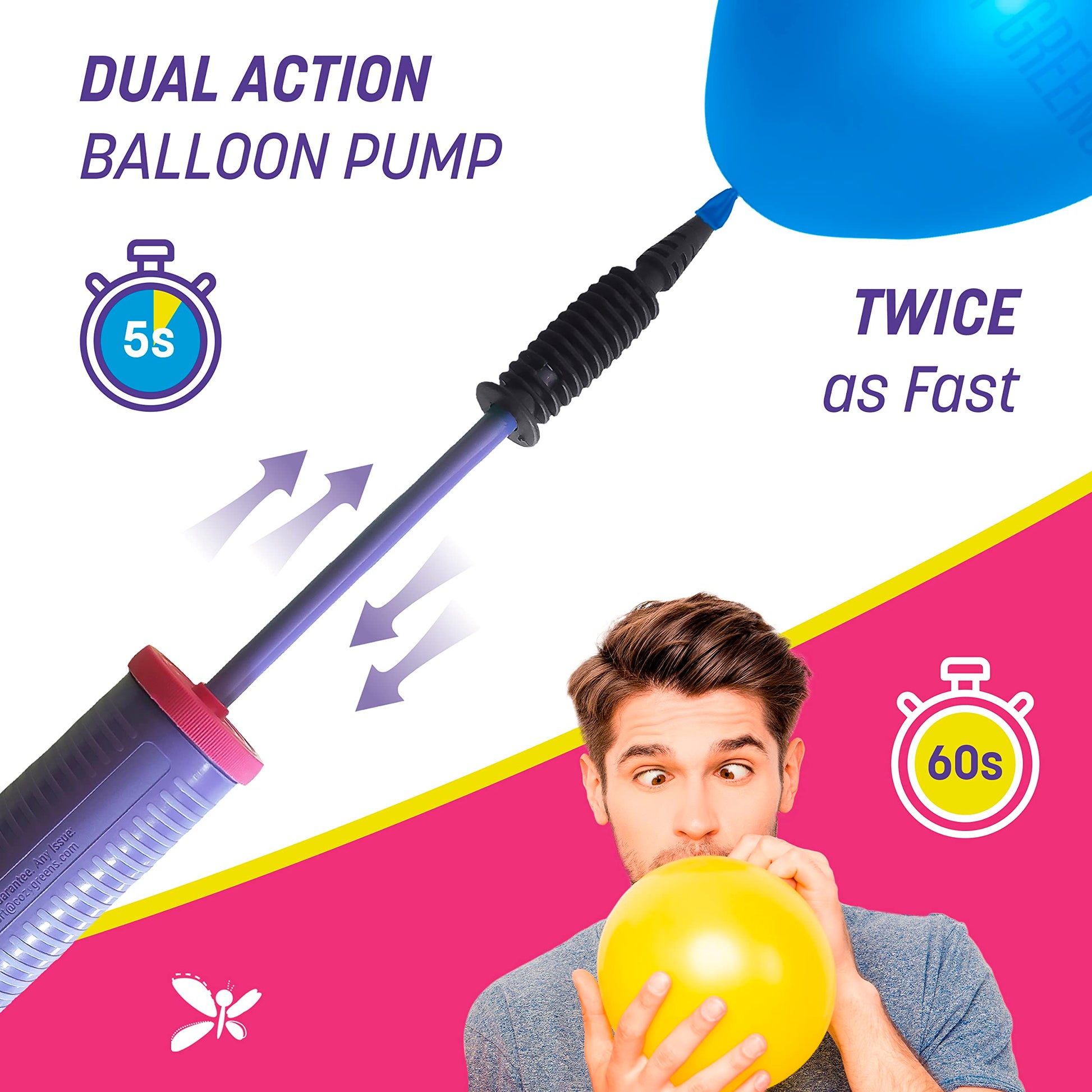 Balloon Pump Hand Held, Inflator Air Pump for Balloons - 2Way Dual Action, 2Pack: Friends can Help