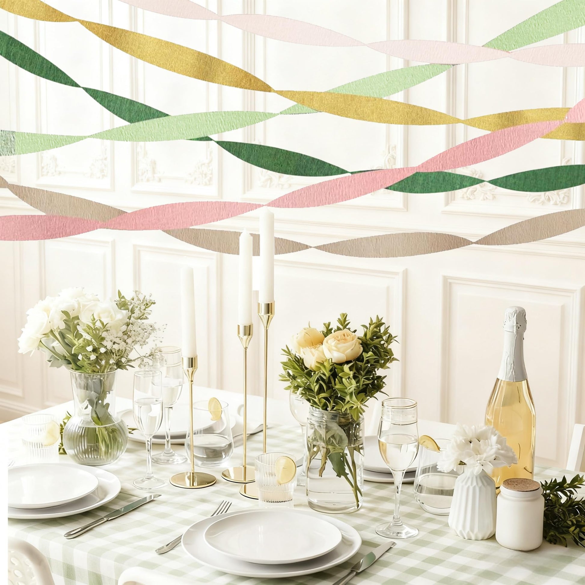 Crepe Paper Streamers Party Decorations - 6 Rolls Grass Green Gold Pink Olive Green Beige Khaki