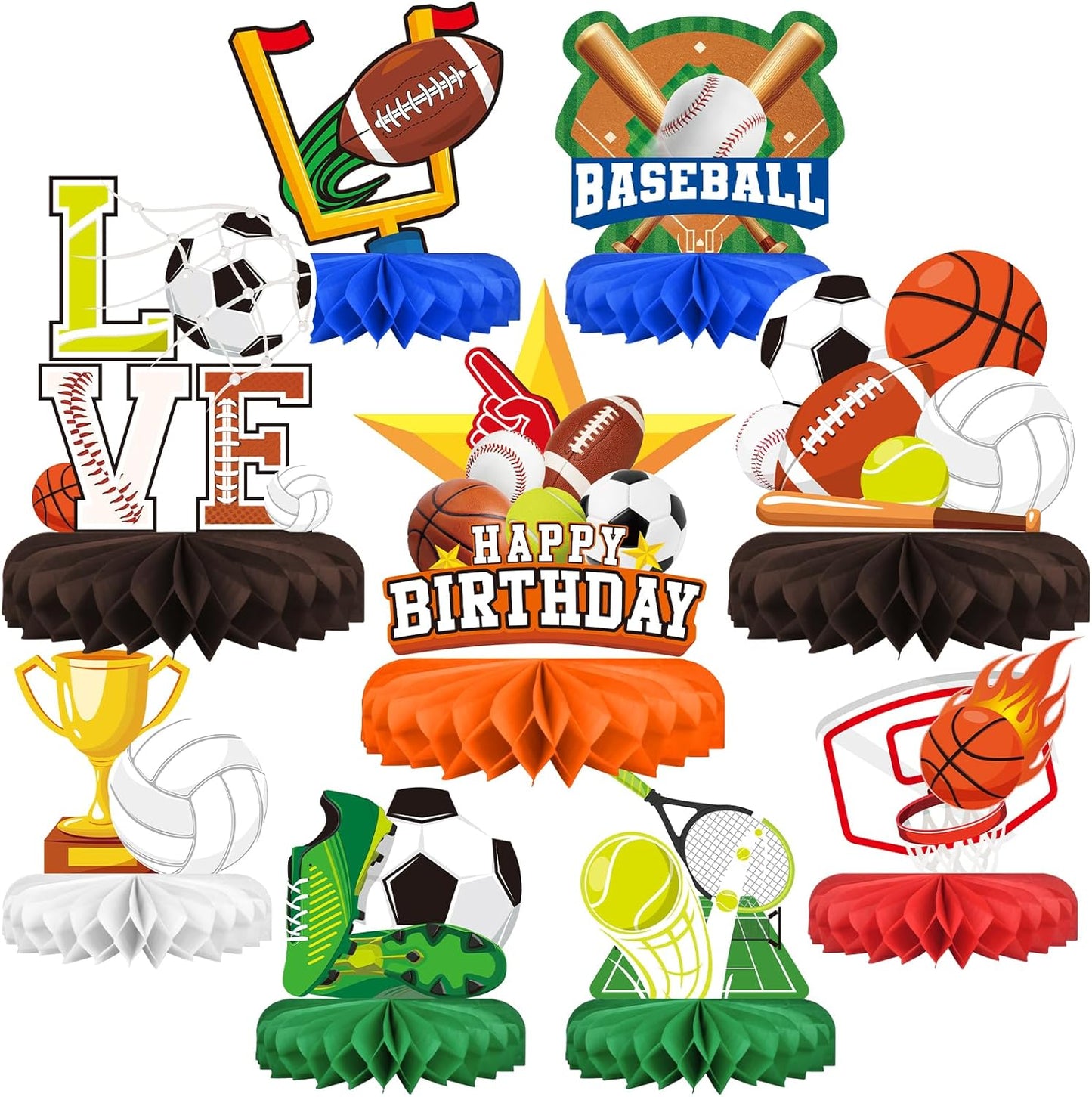Sports Themed Party Decorations Kit - Honeycomb Centerpiece for Sports Birthday Party Decorations& Favors