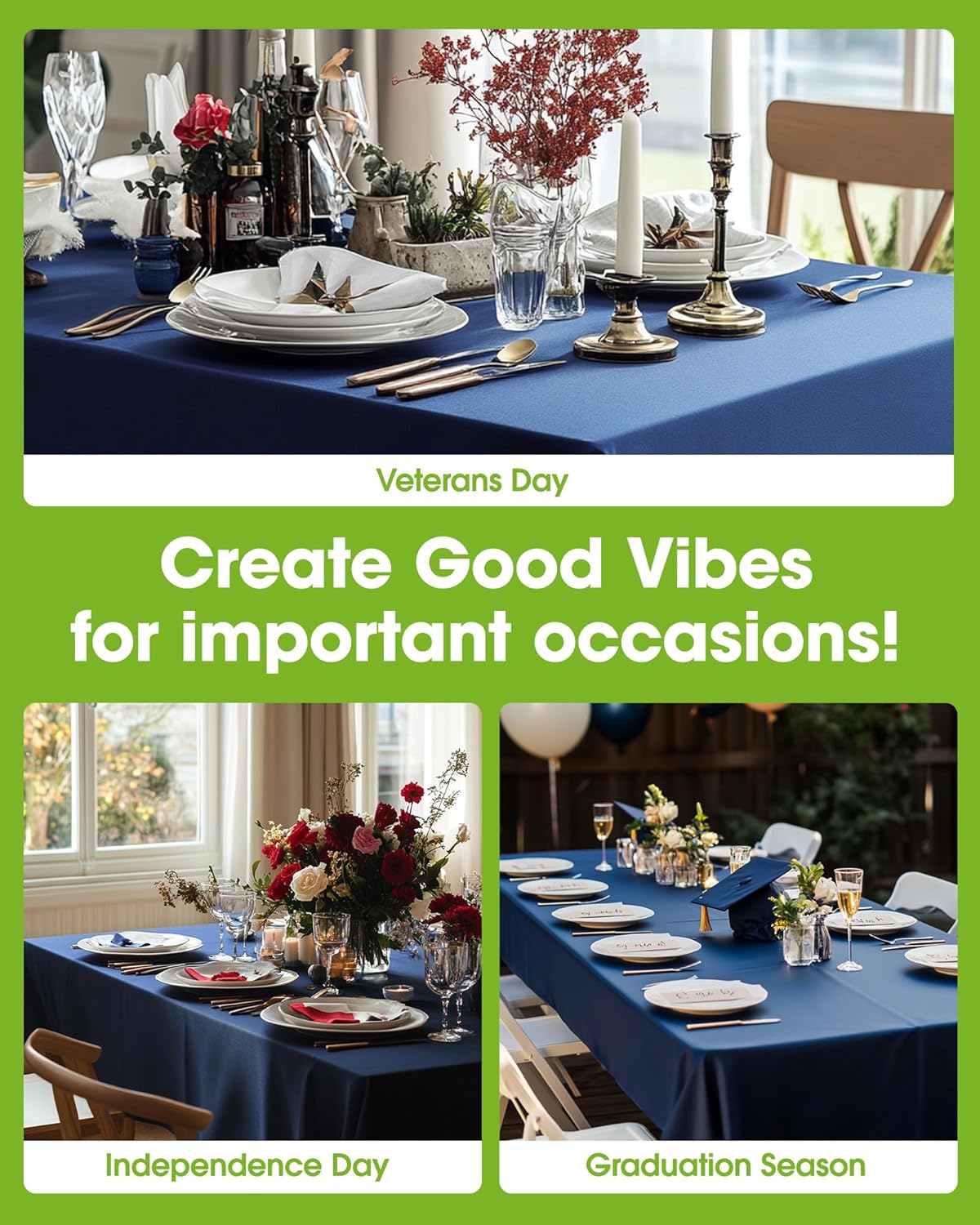 Pureegg Plastic Table Cloth Disposable 10 Pack, 54 x 108 Inch Table Cloths, Patriotic Decorations, Thanksgiving, Veterans Day Tablecloths, Rectangle, Plastic Cover, Leakproof & Sturdy, Navy Blue