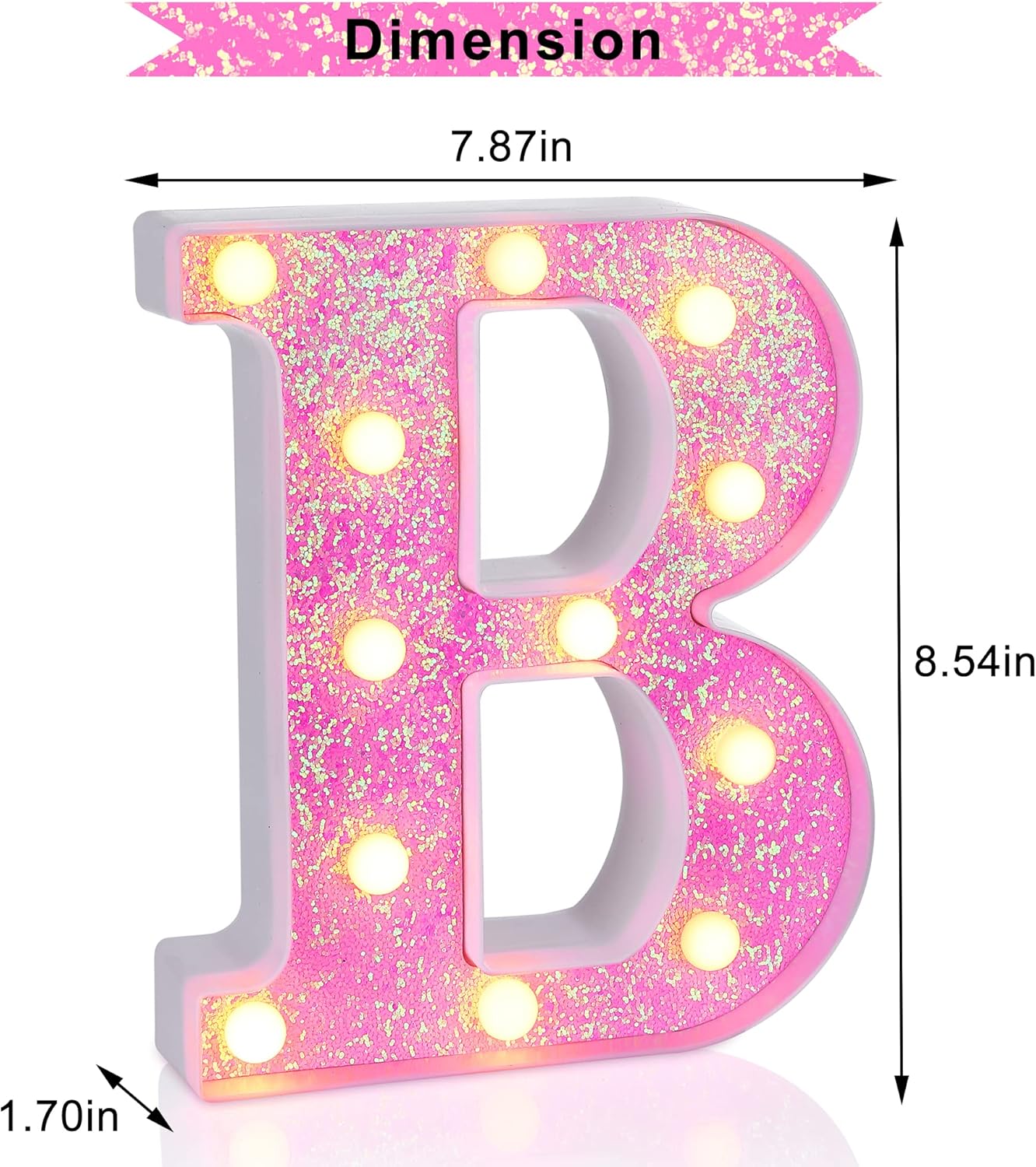 Foaky Pink Light up Letters，Pink Party Decorations,Girls Room Decor,Glitter Light Up Letters,Alphabet Letter Sign for Night Light Birthday Party Girls Gifts, Home Bar Decoration（B）