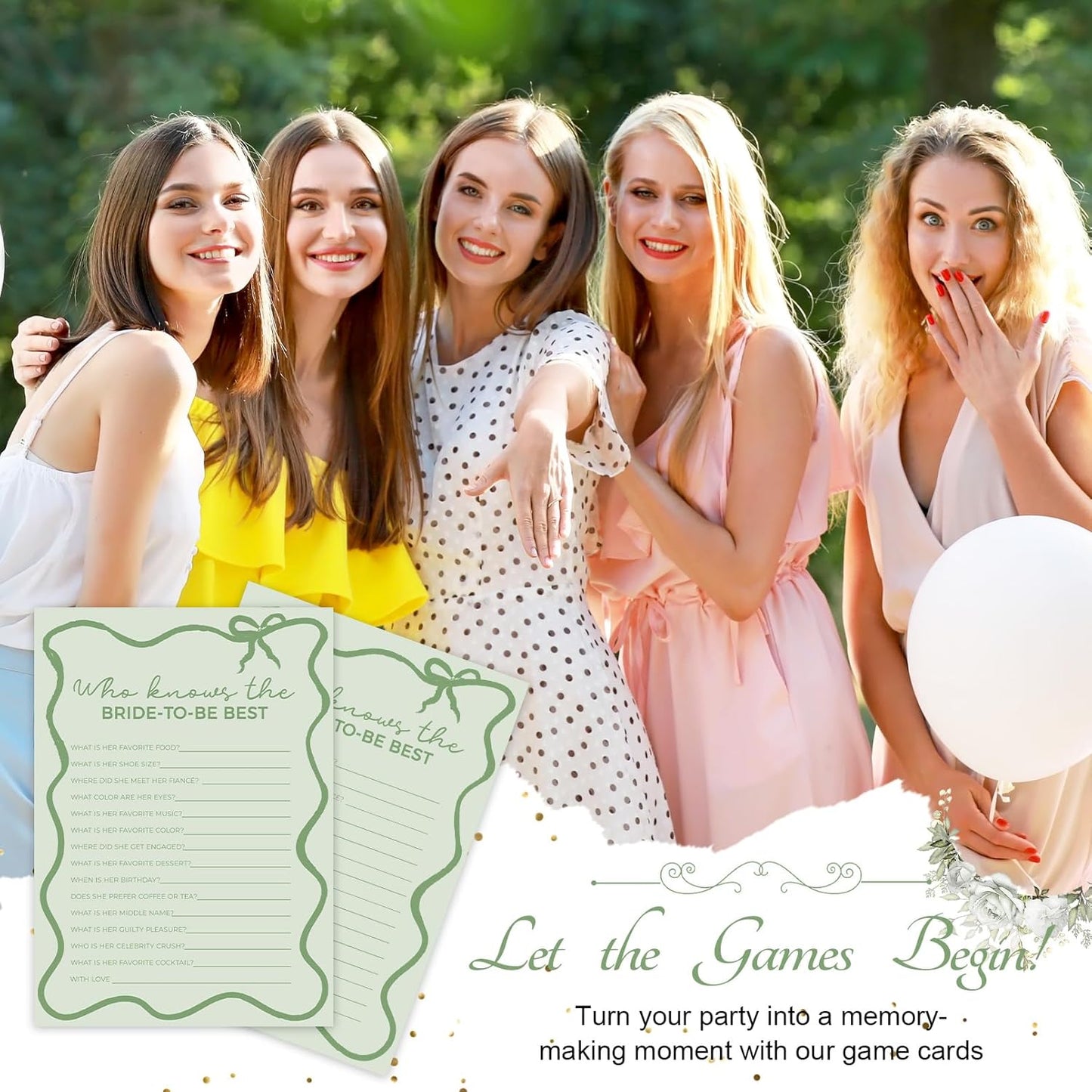 DEEKA 30 PCS Bridal Shower Games Card for 30 Guests Sage Green Wavy Border Ribbon Bow Funny Wedding Bachelorette Party Games for Reception (Who Knows The Bride-to-be Best)