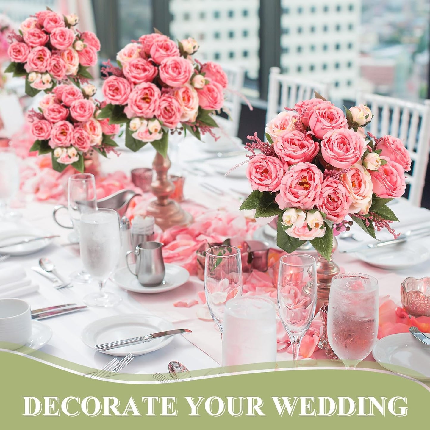 8 Bundles Artificial Peonies Flowers Boho Faux Flowers Arrangements Artificial Centerpiece Spring Bouquet Floral Wedding Decoration for Vase(Pink Color)