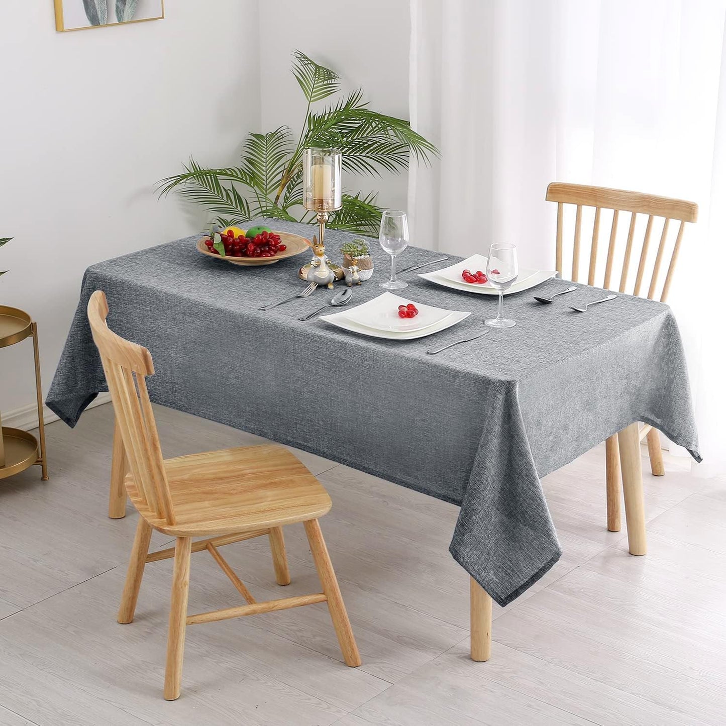 Hiasan 2 Pack Faux Linen Rectangle Tablecloth - Wrinkle and Stain Resistant Washable Table Cloth for Kitchen Dining Room Holiday Table Cover for Party Dinner, Grey, 60 x 102 Inch