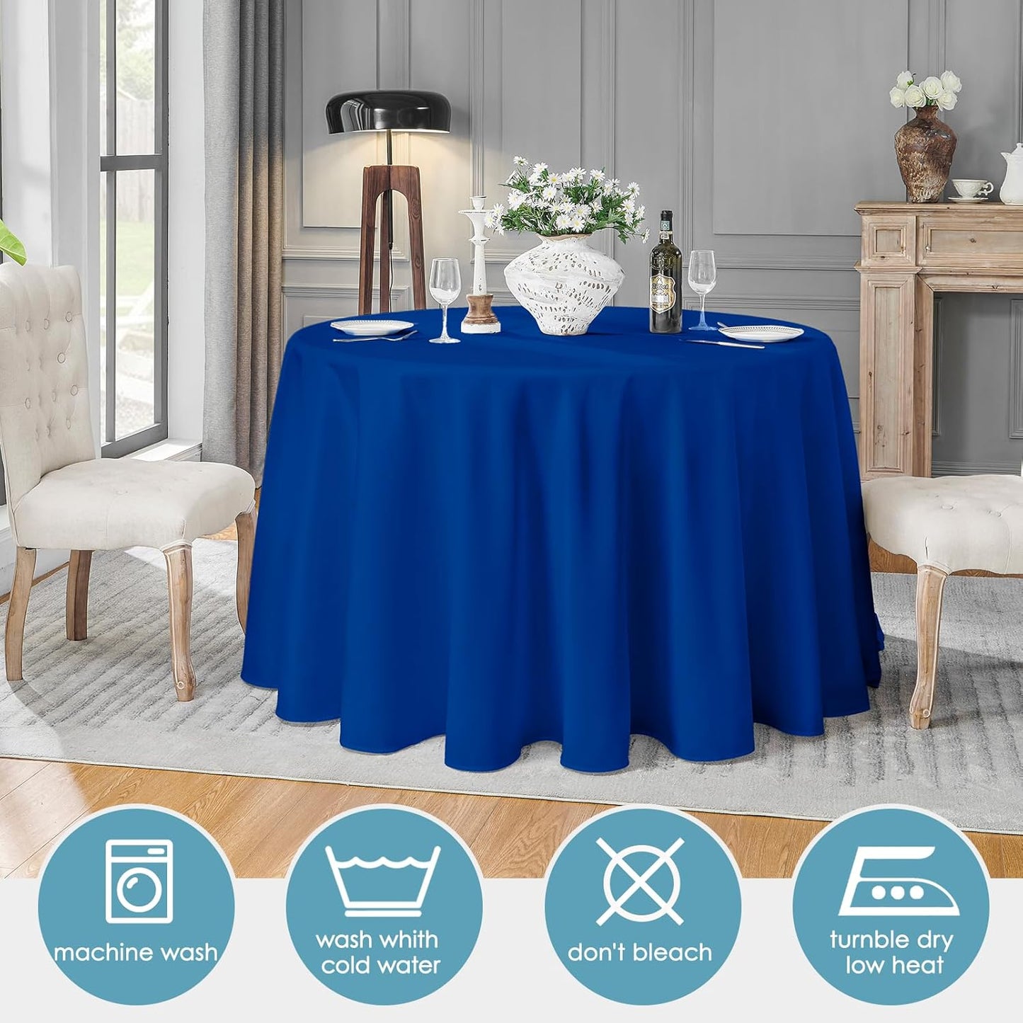 VidaFete Tablecloth 10 Pack 120inch Round Table Cloth Polyester, Stain Wrinkle Resistant Polyester Dining Table Cover for Kitchen Dinning Party Wedding Round Tabletop Buffet Decoration(Royal Blue)