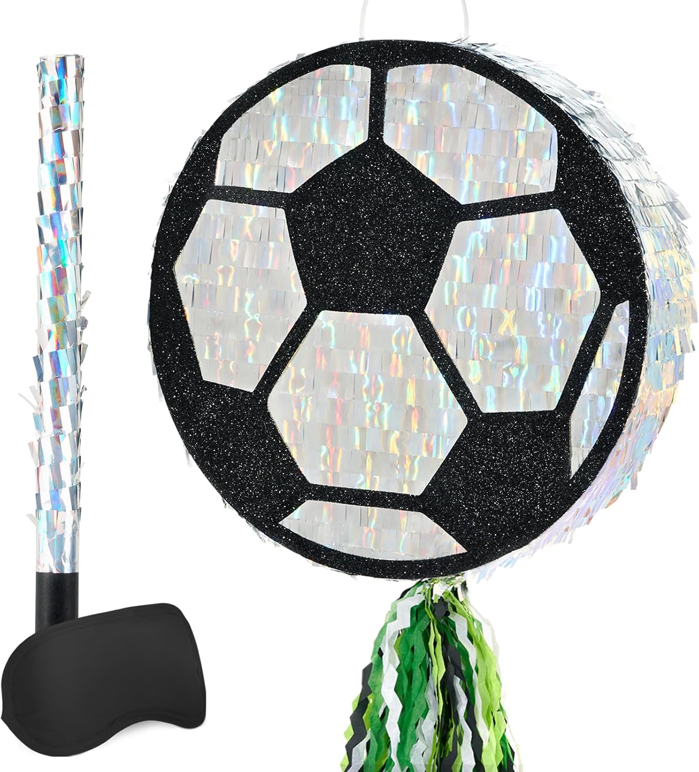 WERNNSAI Soccer Ball Piñata-Soccer Party decoration Piñata with Blindfold Bat for Kids Sports Themed Birthday Party Supplies Mirror Roller Skating Pull String