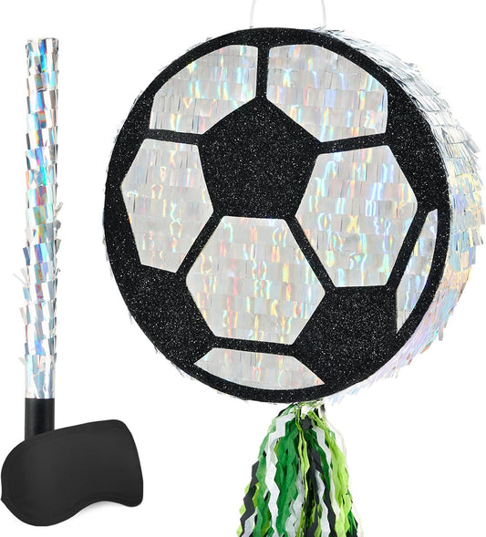 WERNNSAI Soccer Ball Piñata-Soccer Party decoration Piñata with Blindfold Bat for Kids Sports Themed Birthday Party Supplies Mirror Roller Skating Pull String