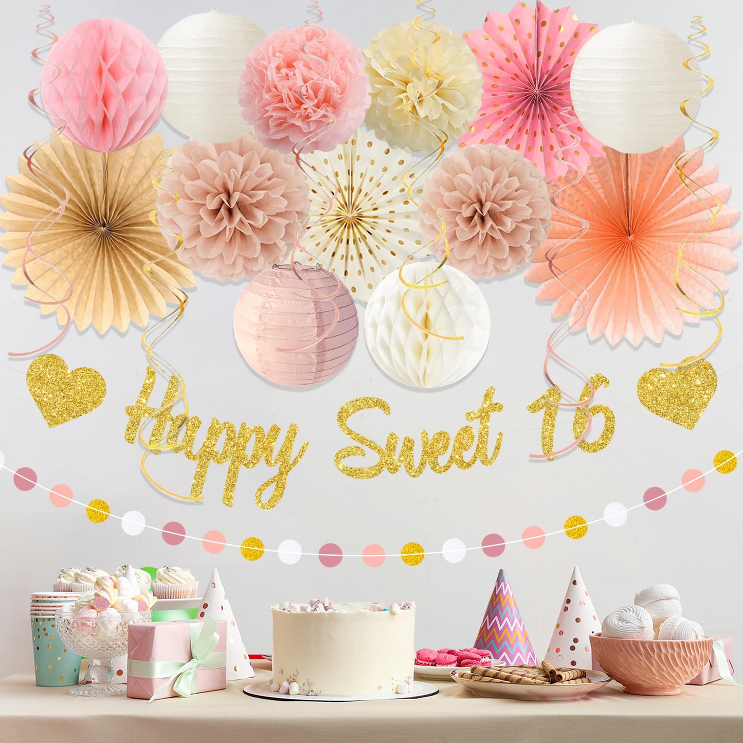 Vlipoeasn Blush Pink Sweet 16 Birthday Decorations Set for Girls