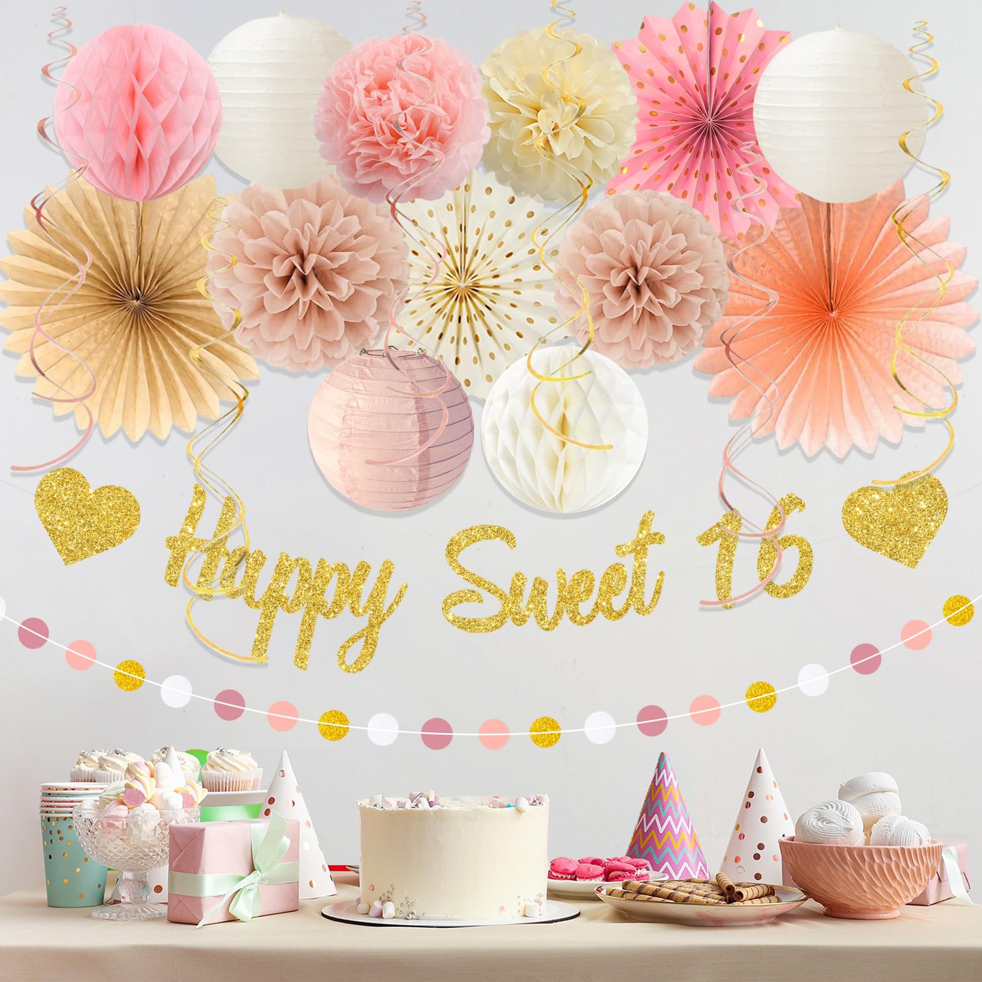 Vlipoeasn Blush Pink Sweet 16 Birthday Decorations Set for Girls