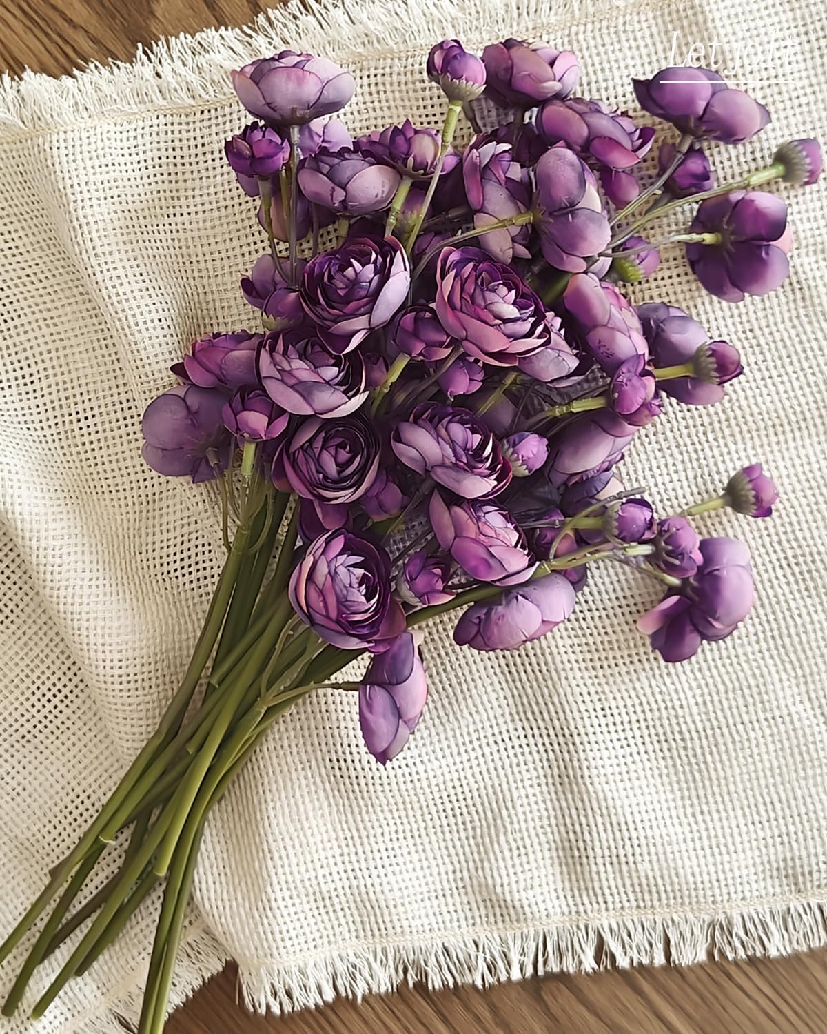 Letjolt Ranunculus Artificial Flower 18 Pcs Purple Silk Ranunculus Wedding Bouquet Engagement Centerpieces Arrangements Bridal Shower Decorations Home Decor, Purple
