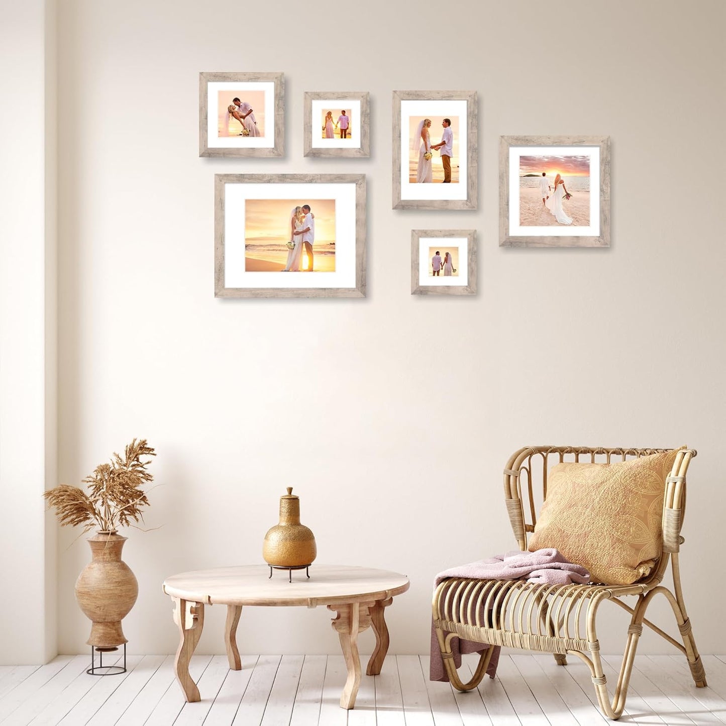 8x8 Picture Frames Set of 4 with High Definition Real Glass, Smoke Gray Frame Display 6x6 Pictures with Mat or 8 x 8 Without Mat, Wood Square Photo Frame for Wall Mount and Tabletop Display