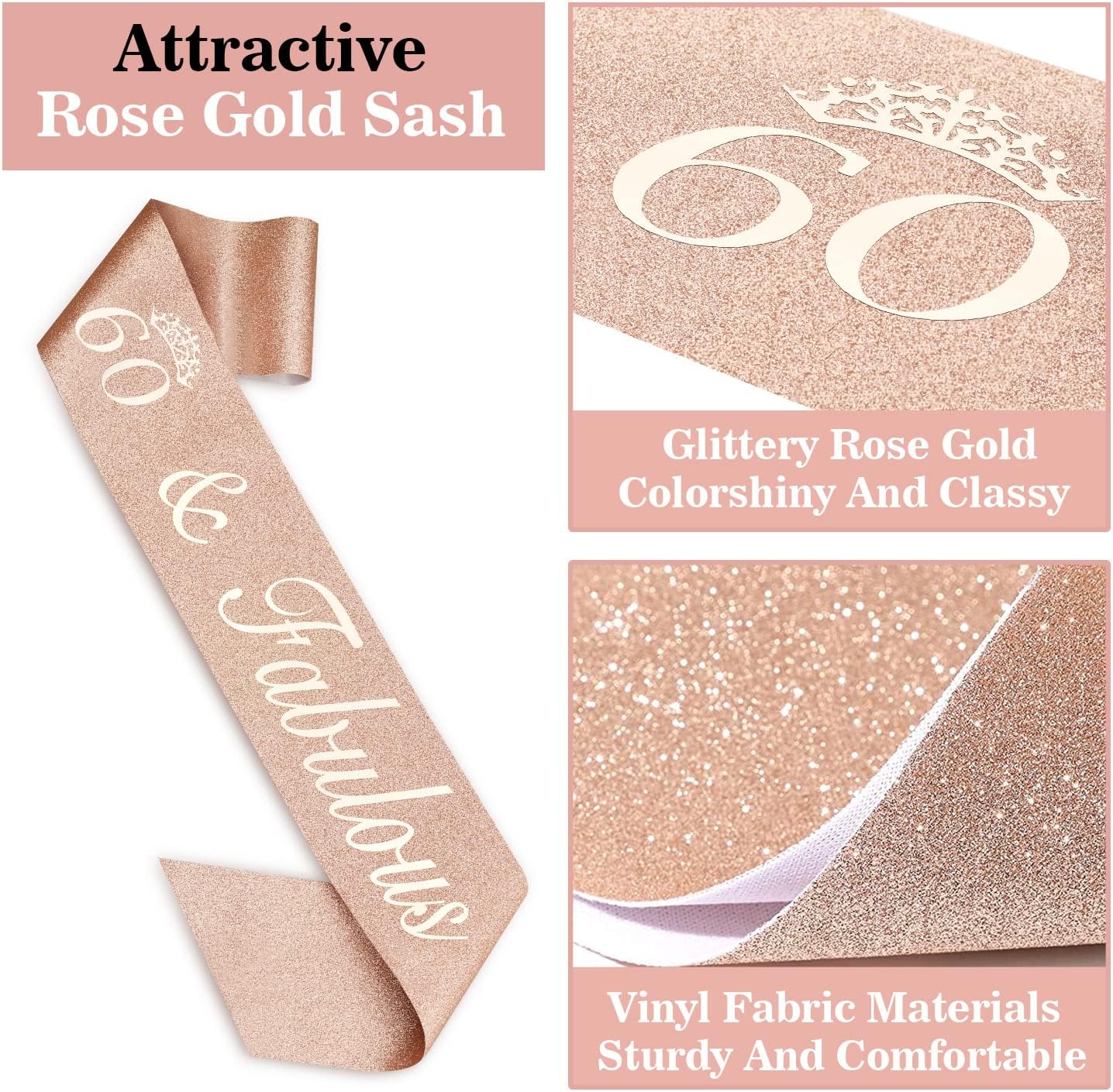 60th Birthday Decorations for Woman, Including 60th Birthday Sash and Crown, Cake Topper and Candles, 60 Year Old Gifts for Women