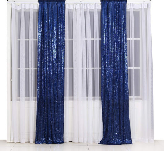 Poise3EHome 2ft x 8ft Blue Sequin Photography Backdrop Curtains 2 Panels for Party Decoration, Navy Blue