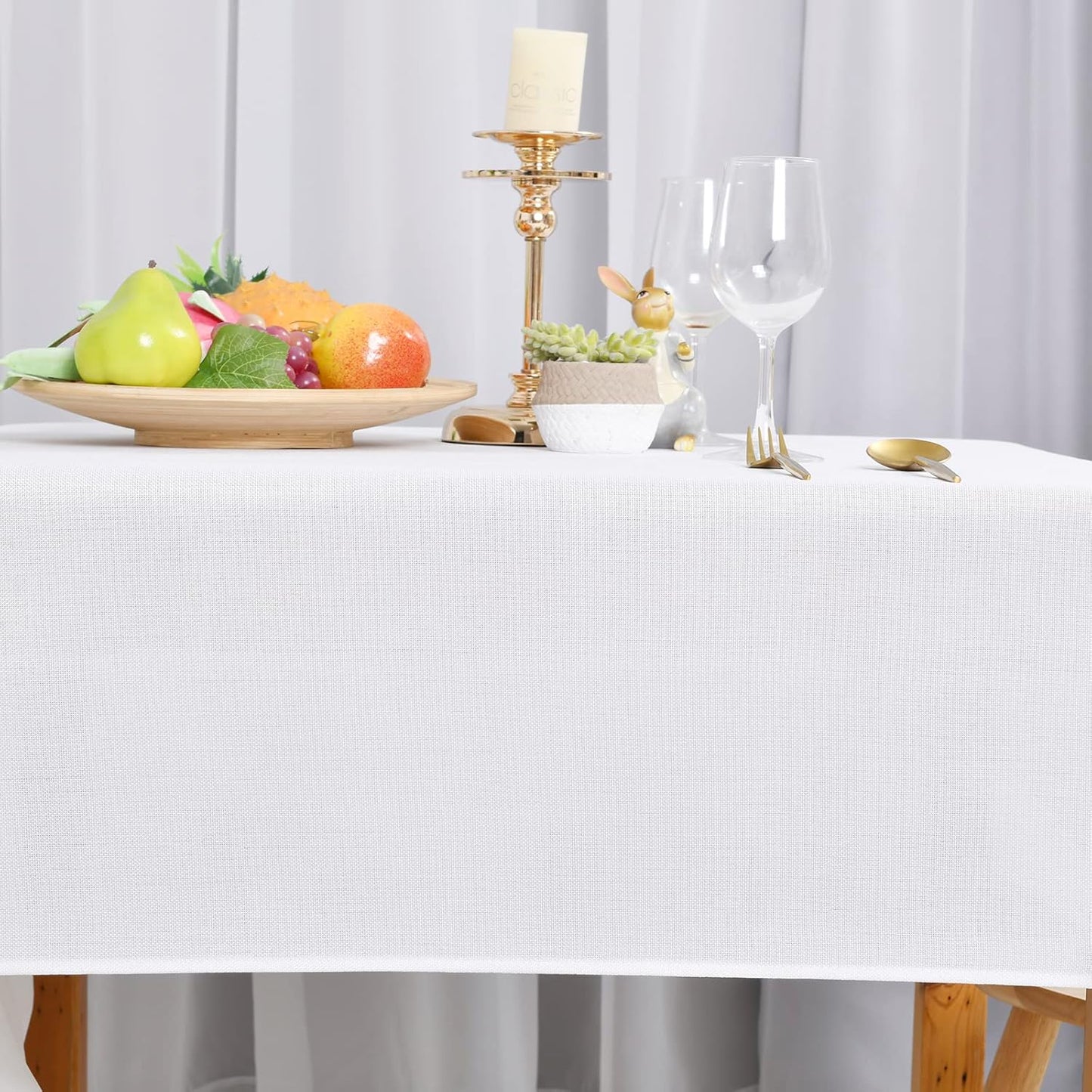 Hiasan Faux Linen Rectangle Tablecloth - Wrinkle and Stain Resistant Washable Table Cloth for Kitchen Dining Room Holiday Table Cover for Party Dinner, White, 70 x 108 Inch