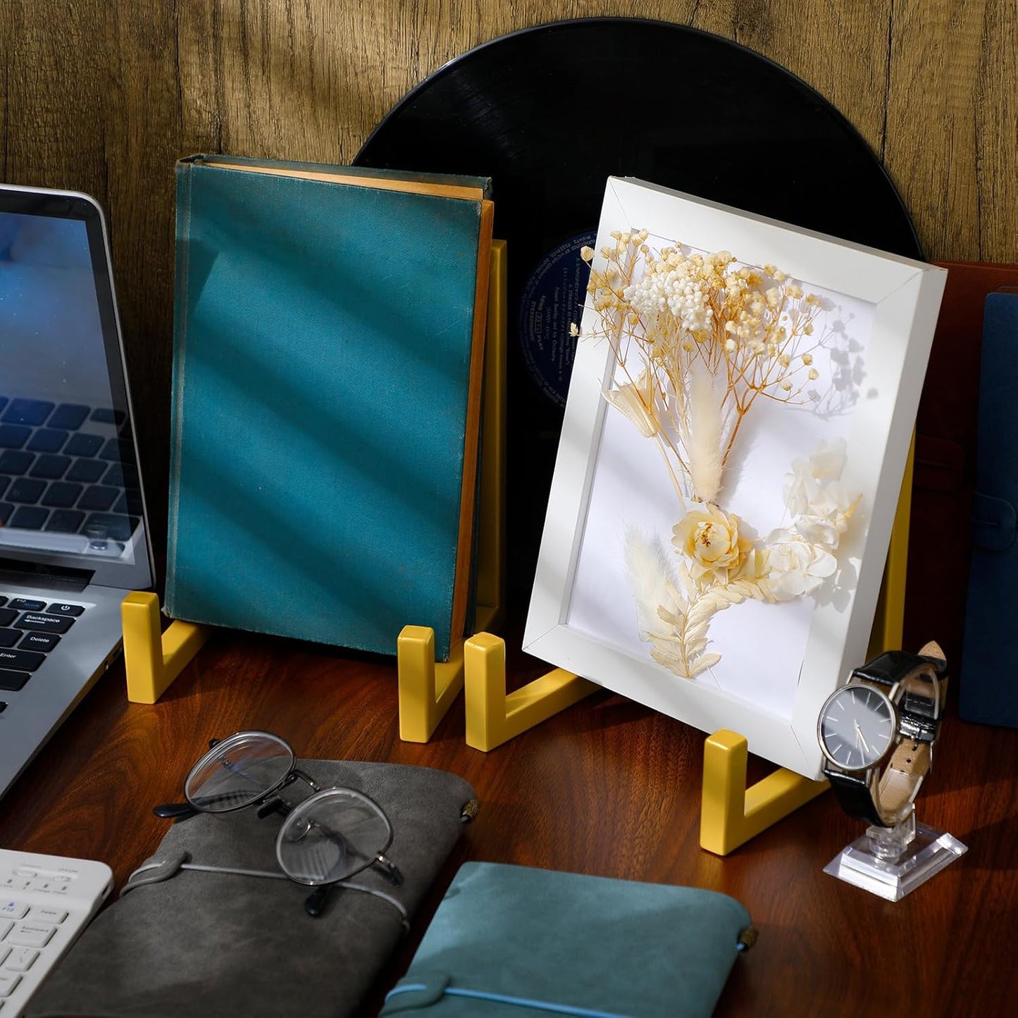 Sweetude 2 Pcs Large Plate Stands for Display Metal Frame Plate Holder Display Stand Decorative Table Top Easels for Picture, Book, Platter, Photo Easel (Gold,10 Inch)