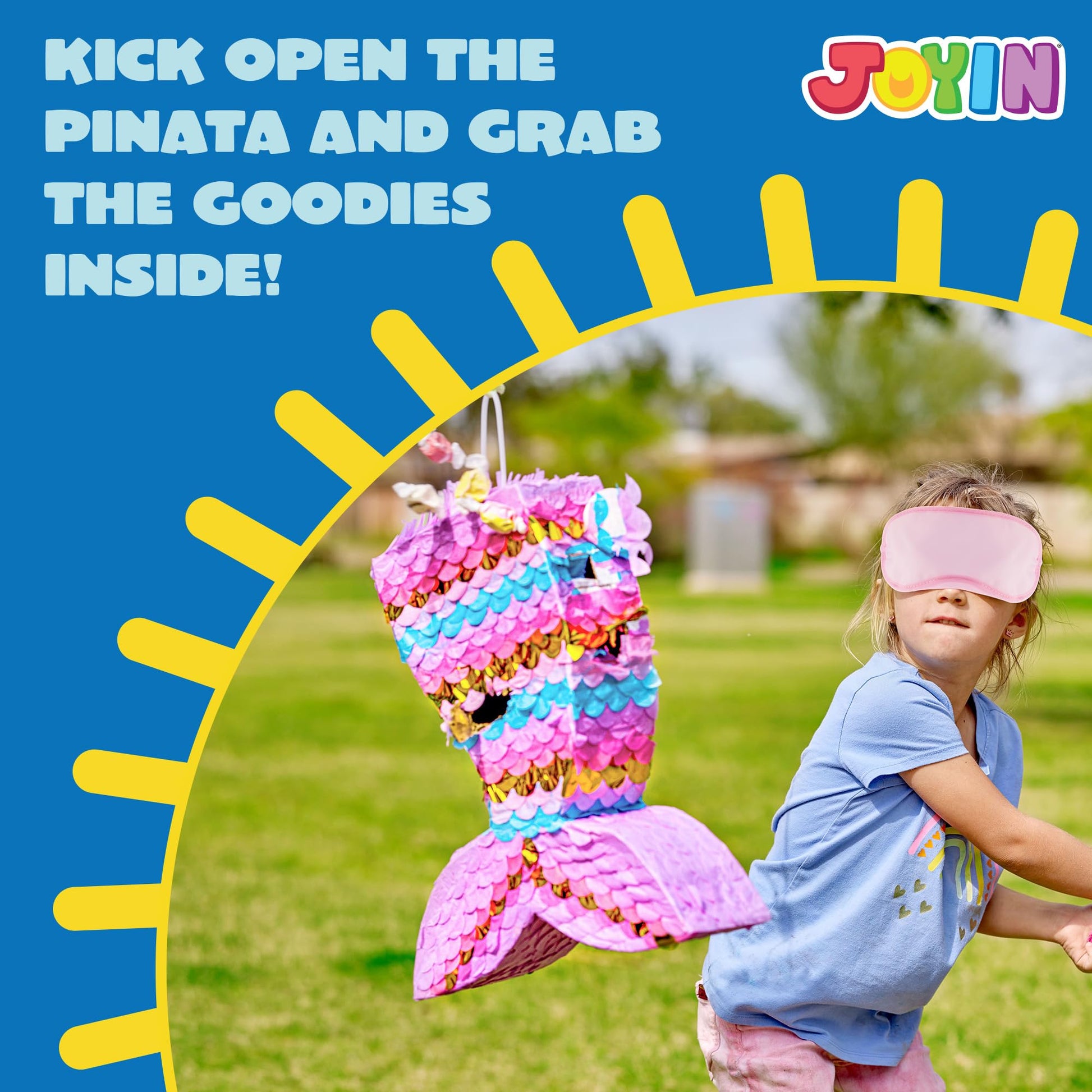 Mermaid Tail Pinata with Plastic Bat and Paper Blindfold for Fun Fiesta Taco Party Supplies, Photo