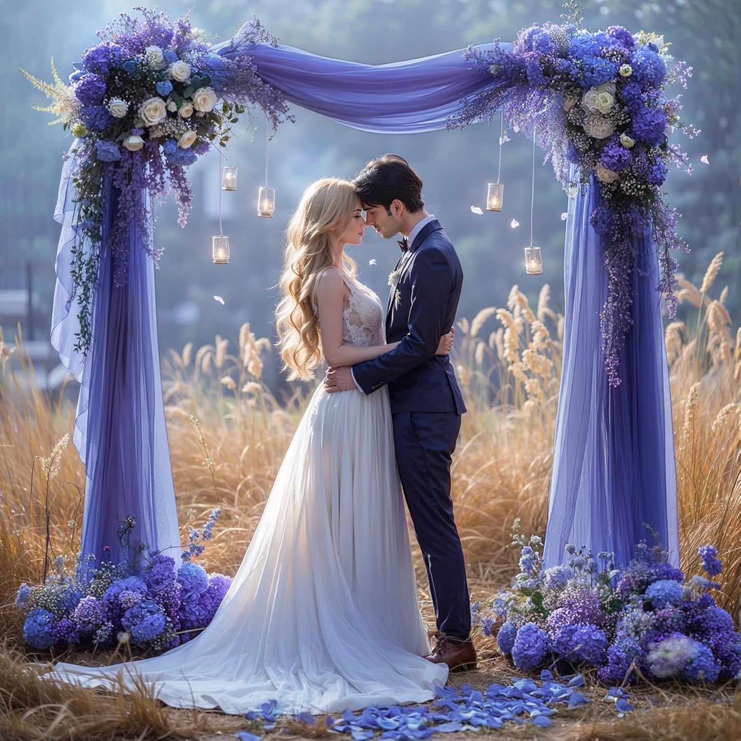 Wedding Arch Draping Fabric, 1 Panel 6 Yards Wedding Backdrop Curtains for Ceremony Navy Blue Sheer Fabric Curtains for Party Ceremony Arch Stage Decorations（1 Panel）, Navy Blue