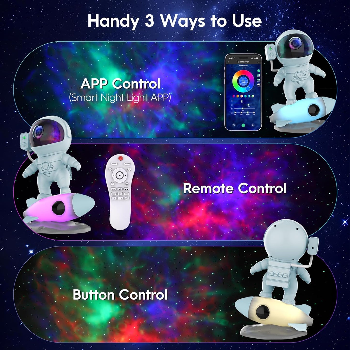 Astronaut Galaxy Projector, Star Projector Rocket Night Light for Kids Room, 360° Adjustable Magnetic Head, Bluetooth Speaker, Timer, White Noise with Remote APP Button Control Idea for Gift