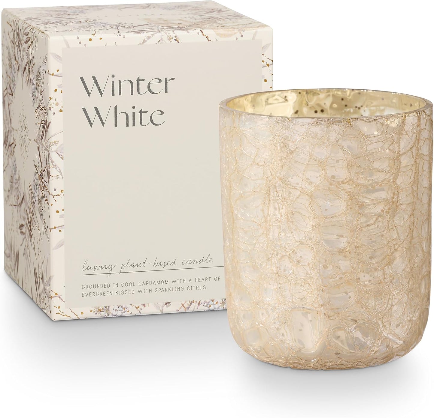 ILLUME Small Boxed Crackle Glass Candle, Winter White