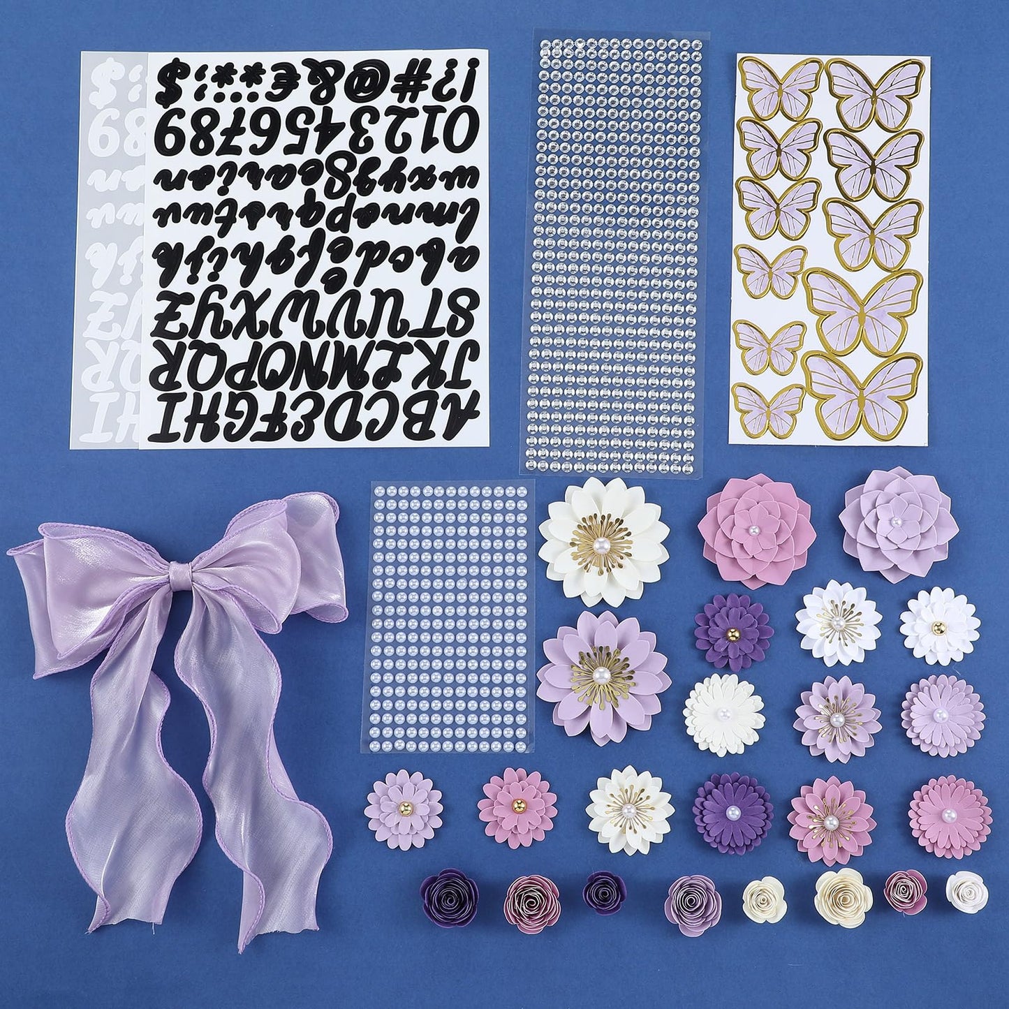MotiMind 46 Pcs DIY Graduation Cap Decorations Kit Included Paper Flowers, 3D Butterfly Stickers