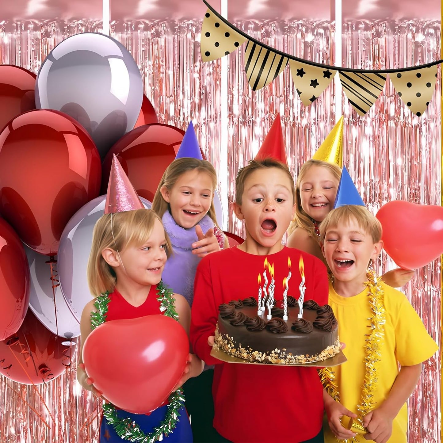 Keyali 4 Pack 3.3 * 8.3 ft Foil Curtain Metallic Tinsel Fringe Curtains Photo Booth Props Backdrop for Birthday Wedding Engagement Baby Shower Christmas Holiday Celebration Partyl,Rose Gold