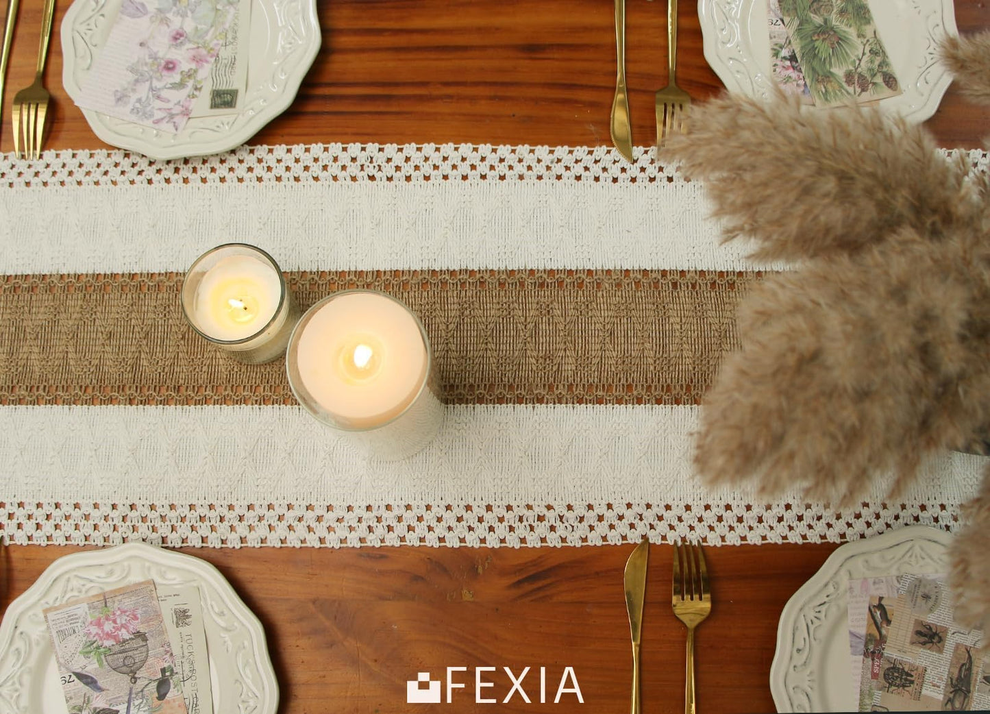FEXIA Boho Table Runner for Fall Home Decor 12x72 Rustic with Tassels