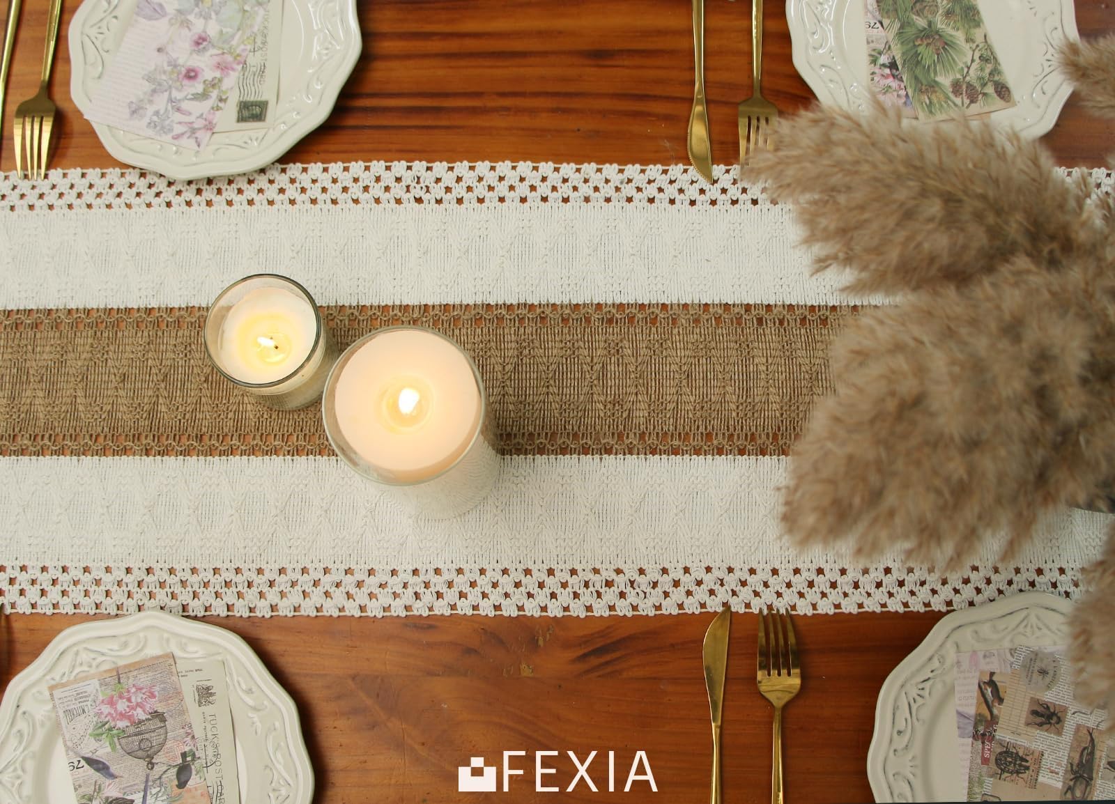FEXIA Boho Table Runner for Fall Home Decor 12x72 Rustic with Tassels