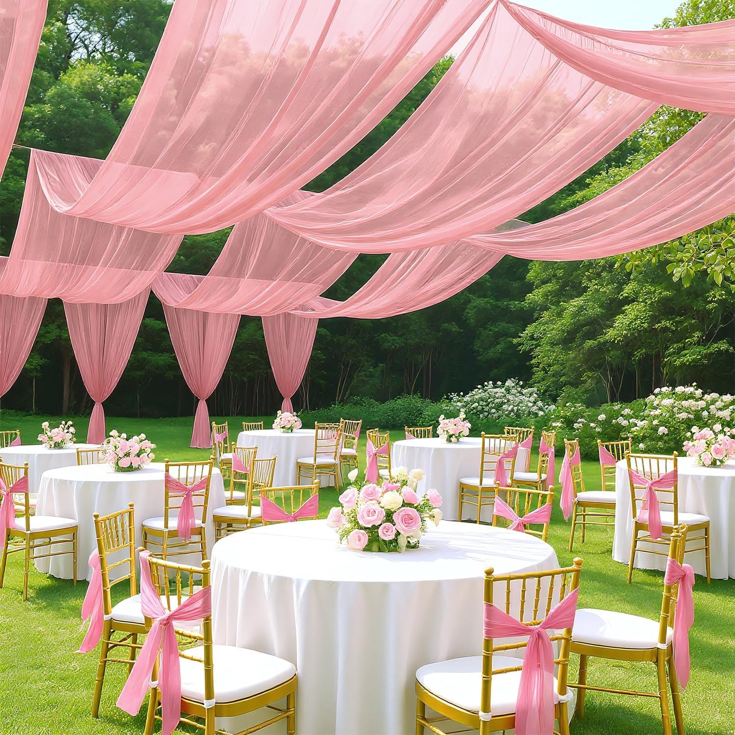 FUHSY Wedding Ceiling Drapes Sheer Fabric for Draping 2 Panels 5x20 FT Dusty Rose Backdrop Curtains for Party Wedding Arch Draping Fabric Chiffon Ceiling Curtains for Outdoor Wedding Ceremony