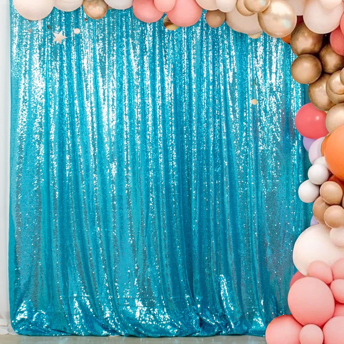 ShinyBeauty Turquoise Sequin Backdrop 10FTx10FT Photo Backdrop for Wedding Aqua Sparkle Drapes for Photograph Glitter Curtain for Shimmer Fabric Background