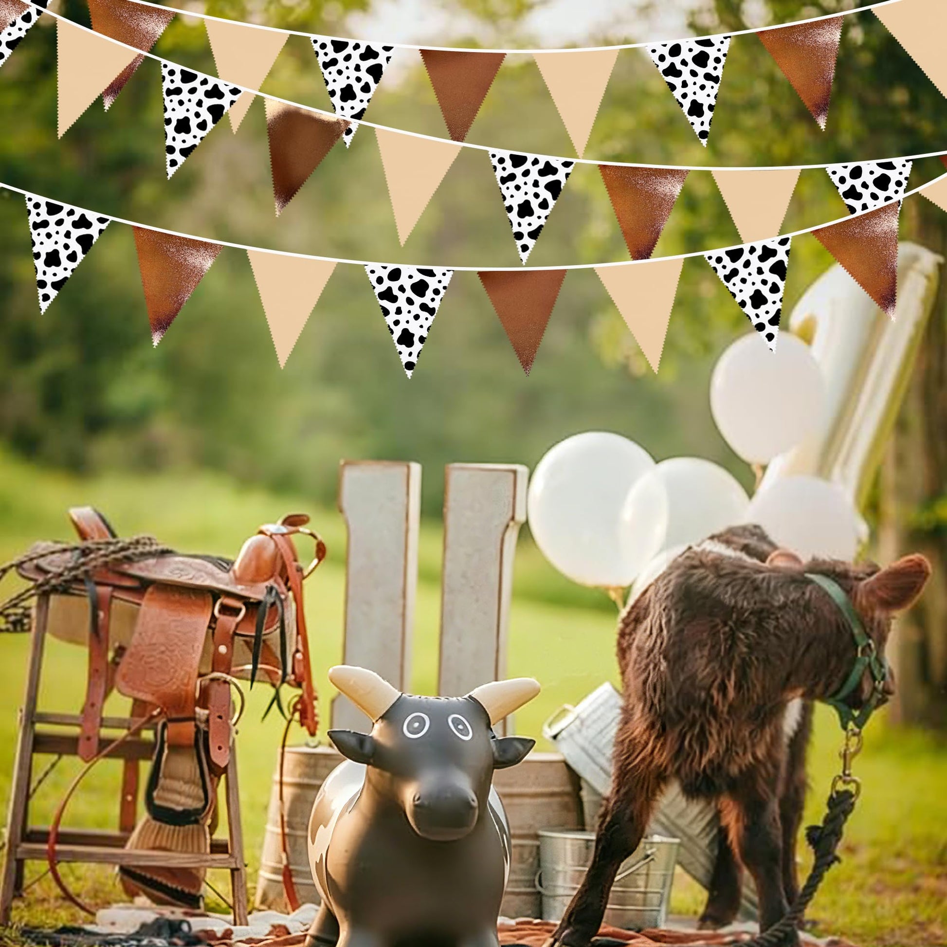 32Ft Cow Party Decorations Western Cowboy Triangle Flag Fabric Banner Pennant Garland Streamer for