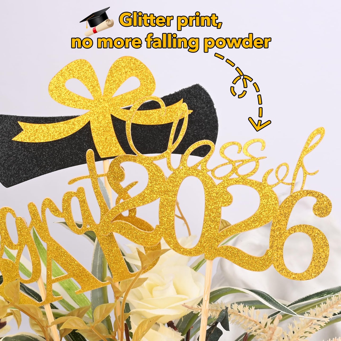 Cyunda Graduation Decorations 2026, 20 PCS Sparkling Black and Gold Double-Sided Centerpiece Sticks