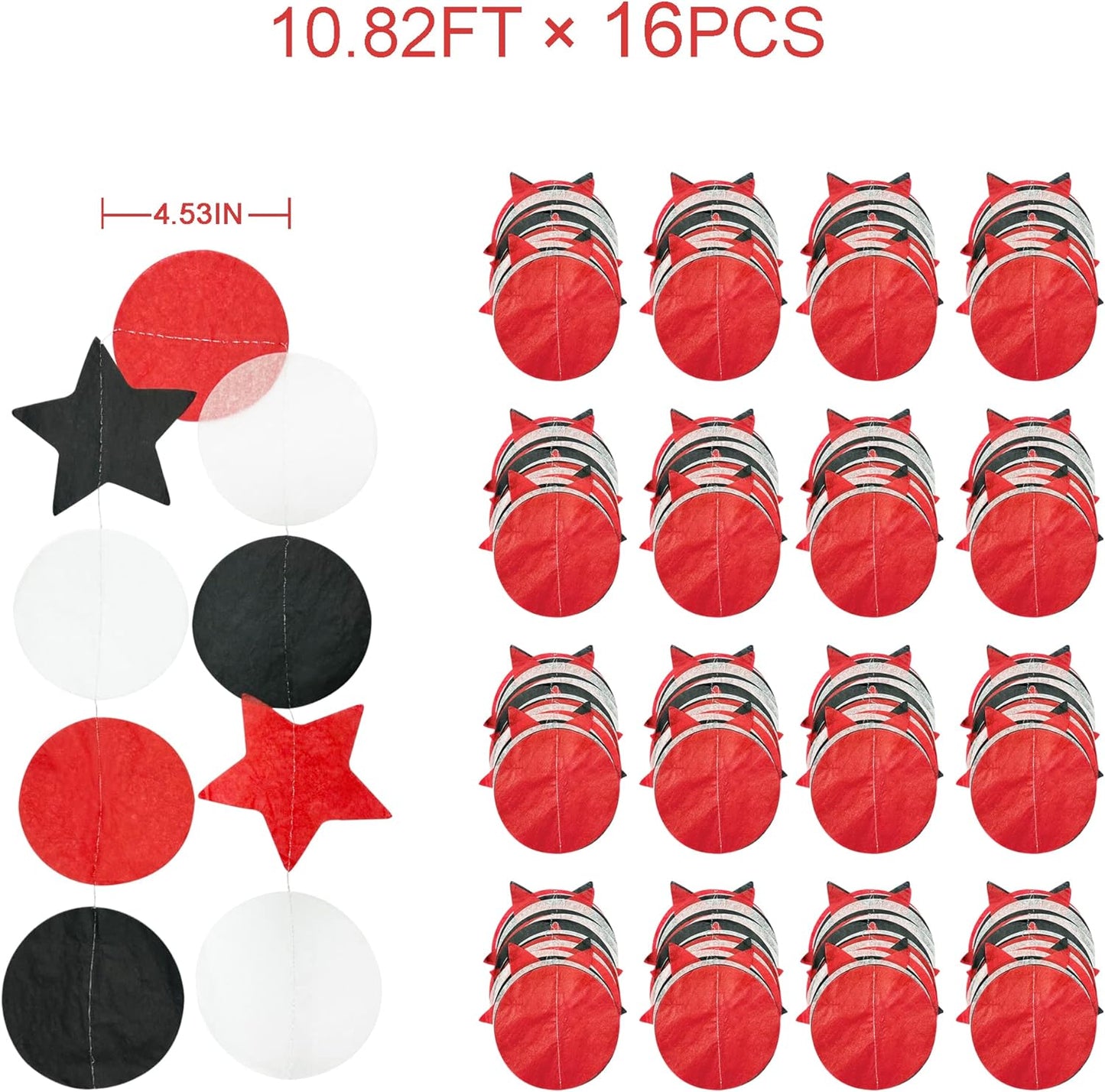 173 Ft Red Black and White Party Decorations Big Star Circle Dots Backdrop Streamer Garland for Graduation Birthday Engagement Wedding Bachelorette Baby Shower Casino Poker Pirate Theme Party Supplies