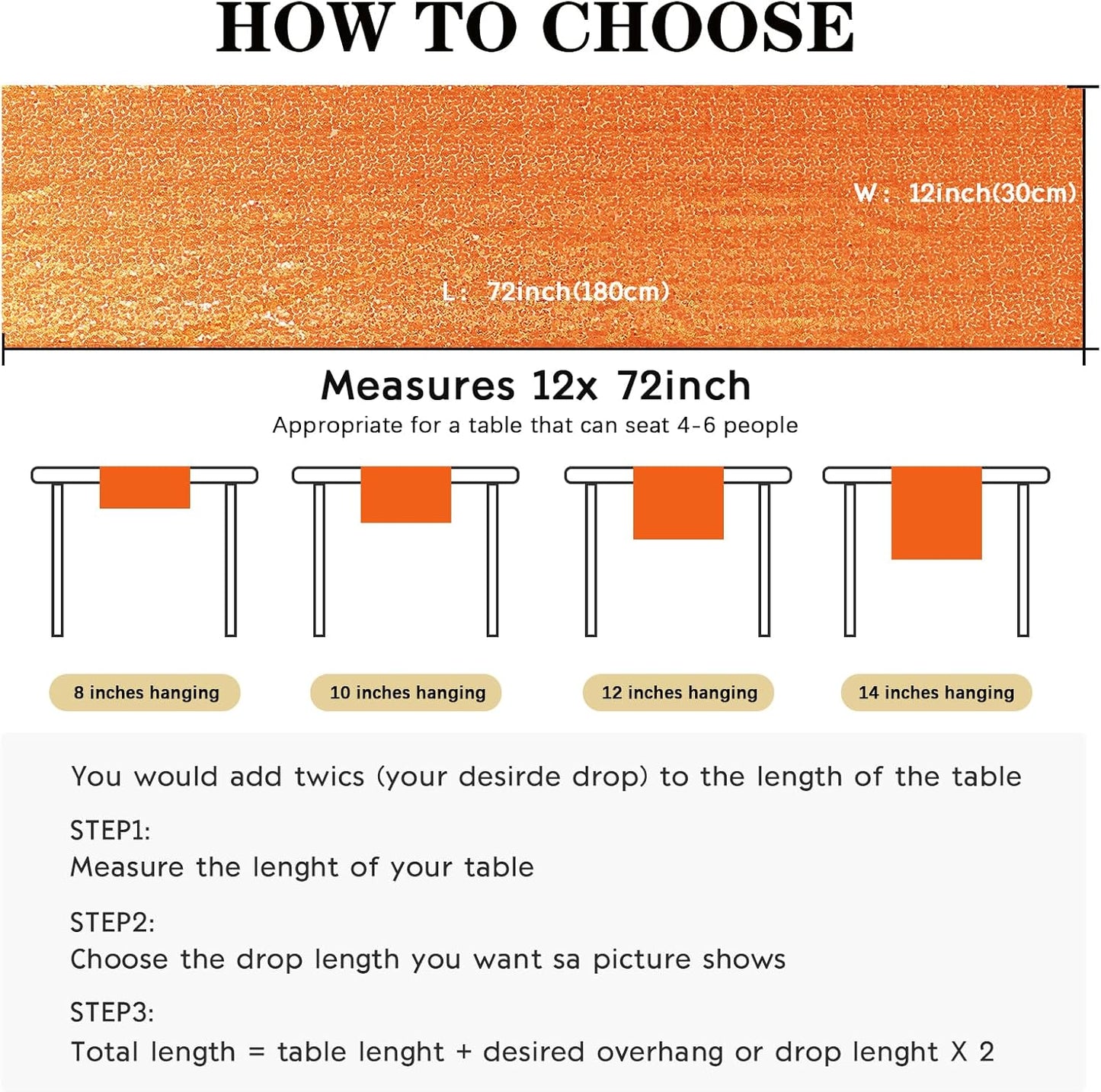 2 Packs 12 x 72 inches Sequin Table Runner, Orange Glitter Table Runner for Birthday Party Supplies Wedding Engagement Baby Shower Holiday Celebration Event Decorations