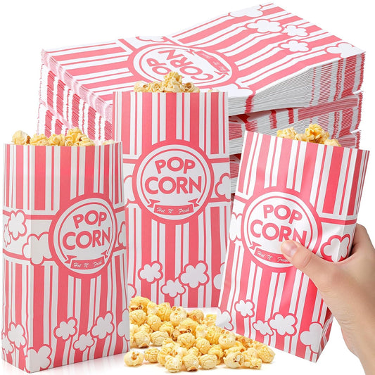 200 Pcs Paper Popcorn Bags Bulk 2 oz Large Flat Bottom Boxes Red and White Disposable Container Sleeve Movie Night Popcorn Bucket for Retro Movie Themed Party Carnival Supplies (Pink and White)