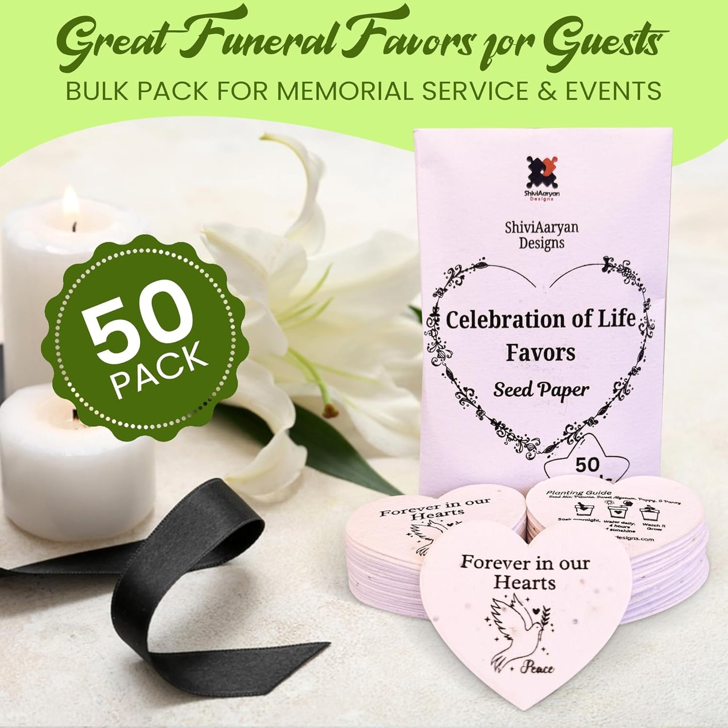 50 Plantable Seed Paper Funeral Favors for Guests - Handmade Seed Cards with Wildflower Seeds for Celebration of Life Events , Memorial Gifts, and Sympathy Cards -2.5 inch x 2 inch