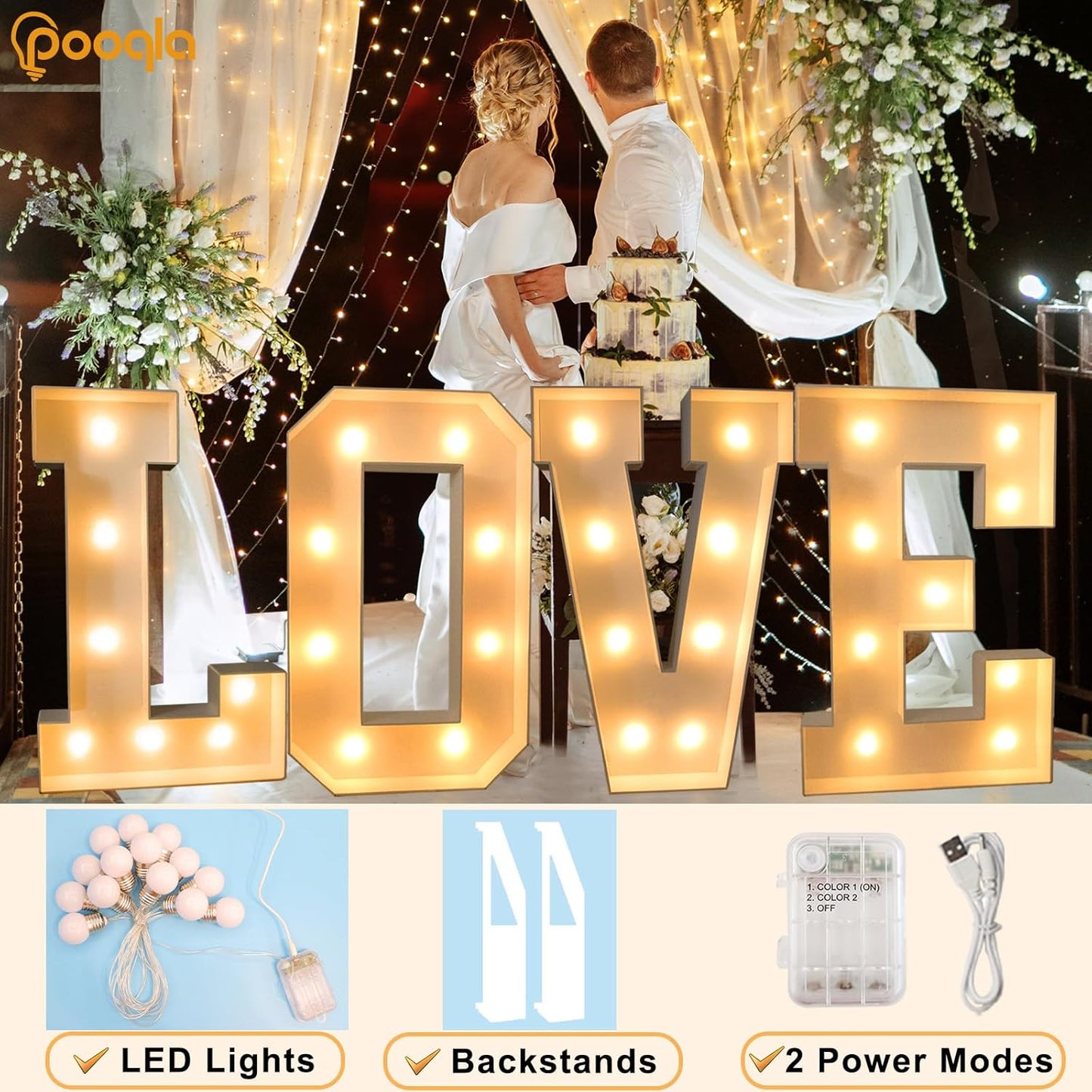 Pooqla 3FT Marquee Light Up Letters, LED Big Mosaic Marquee Letters 3 Feet, Giant LED Sign for Balloons Birthday Anniversary Wedding Party Decoration, Cool White and Warm White Letter S