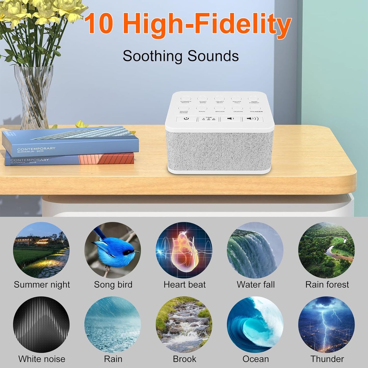 LUXSWAY Sound Machine, White Noise Machine with 10 Natural Soothing Sounds, Volume Control & 3 Timers Setting, Memory Function Sleep Machine for Baby Kids Adults & Home Office Travel