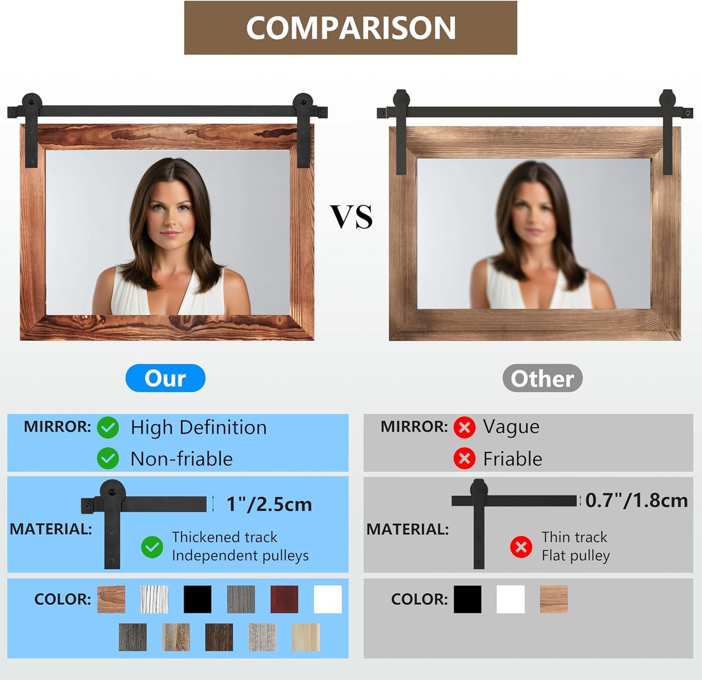 COGOOD Farmhouse Bathroom Mirror - 45 x 30 Large Rectangle Barn Door Mirror for Vanity, Bedroom, Living Room Wall Decor (Brown)