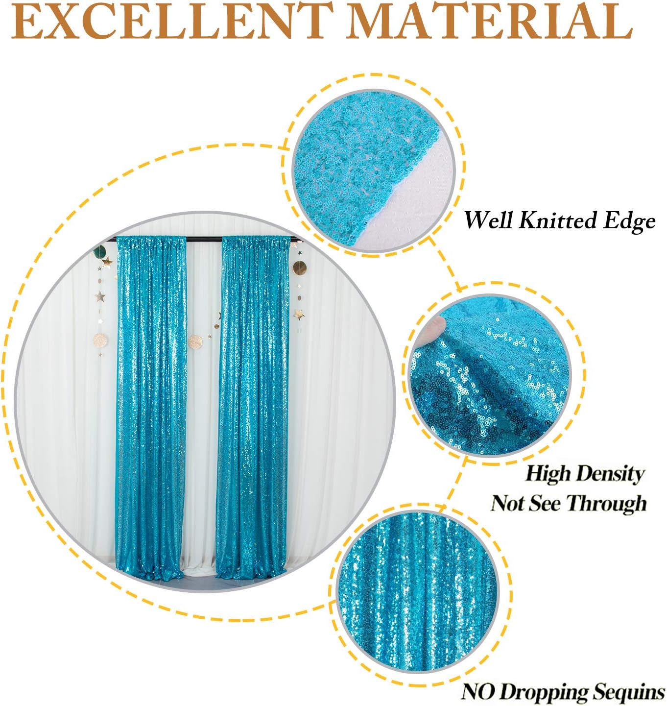 ShinyBeauty Sequin Curtains 4 Panels - Aqua Blue Shimmer Backdrop for Mermaid Parties & Baby Showers Shimmer Fabric Backdrops(2FTx8FT, Turquoise)