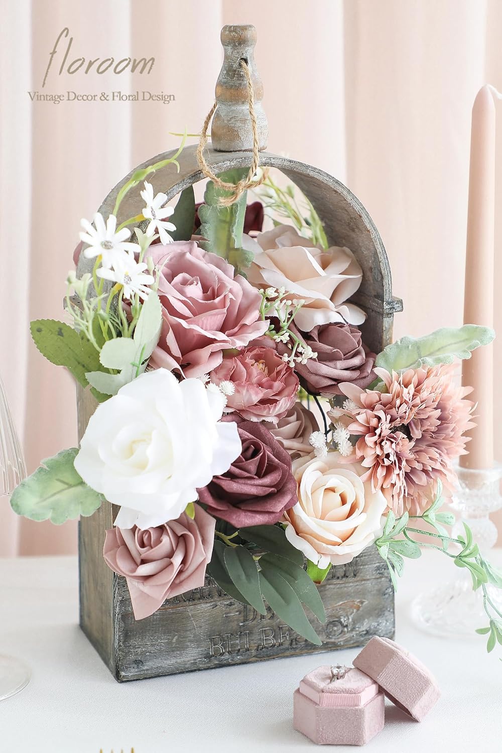 Floroom Dusty Rose Mauve Artificial Flowers Fake Roses Peony and Greenery Combo Box Set for DIY Wedding Bouquets Bridal Shower Centerpieces Floral Arrangements Party Tables Home Decorations