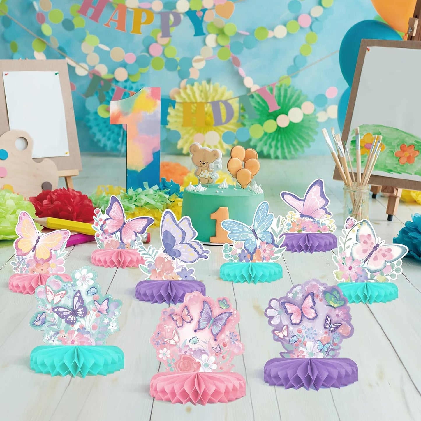 Butterfly Birthday Party Supplies Kit - Butterfly Themed Honeycomb Centerpiece ，Table Decorations for Kids' Butterfly Themed Birthday Party Decorations