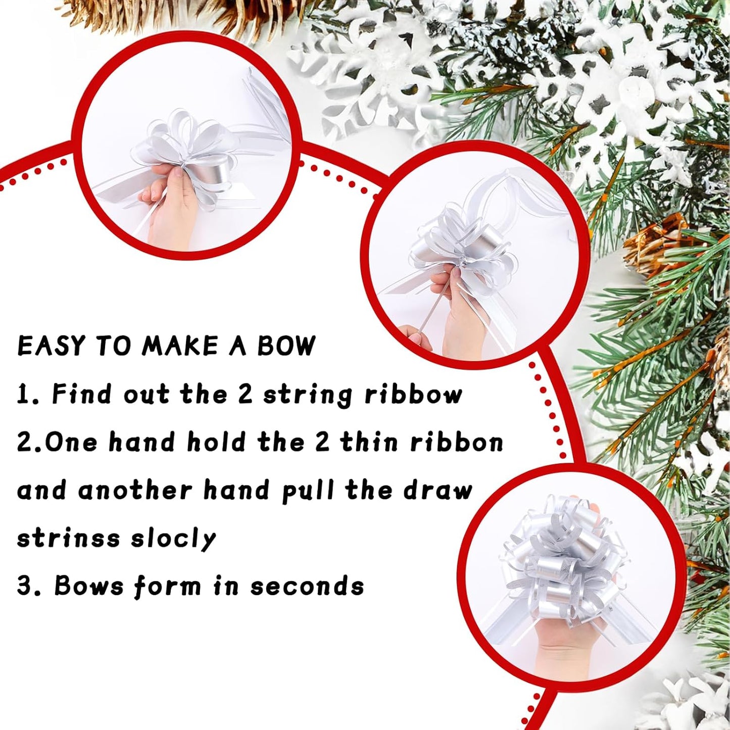 40 Pieces 6 Inches and 3 Inches Pull Bow Wrapping Pull Bow Ribbon Pull Bows for Wedding Baskets,Large Bows for Presents. (Silver)