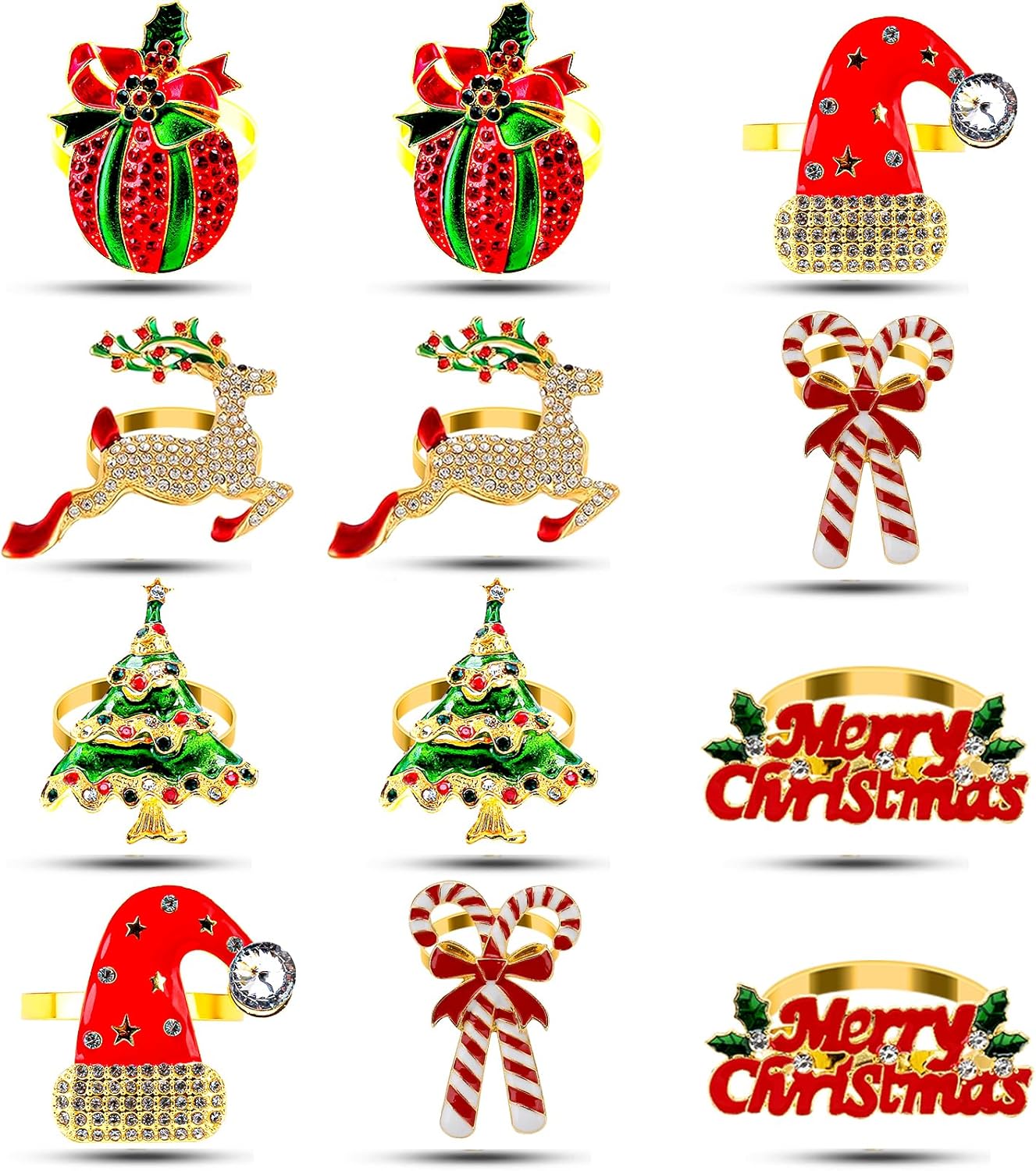 KPOSIYA Set of 12 Christmas Napkin Rings for Dinning Table Setting, Metal Xmas Napkin Ring Holders for Wedding Receptions, Winter, Thanksgiving Holiday Party Dinner Parties