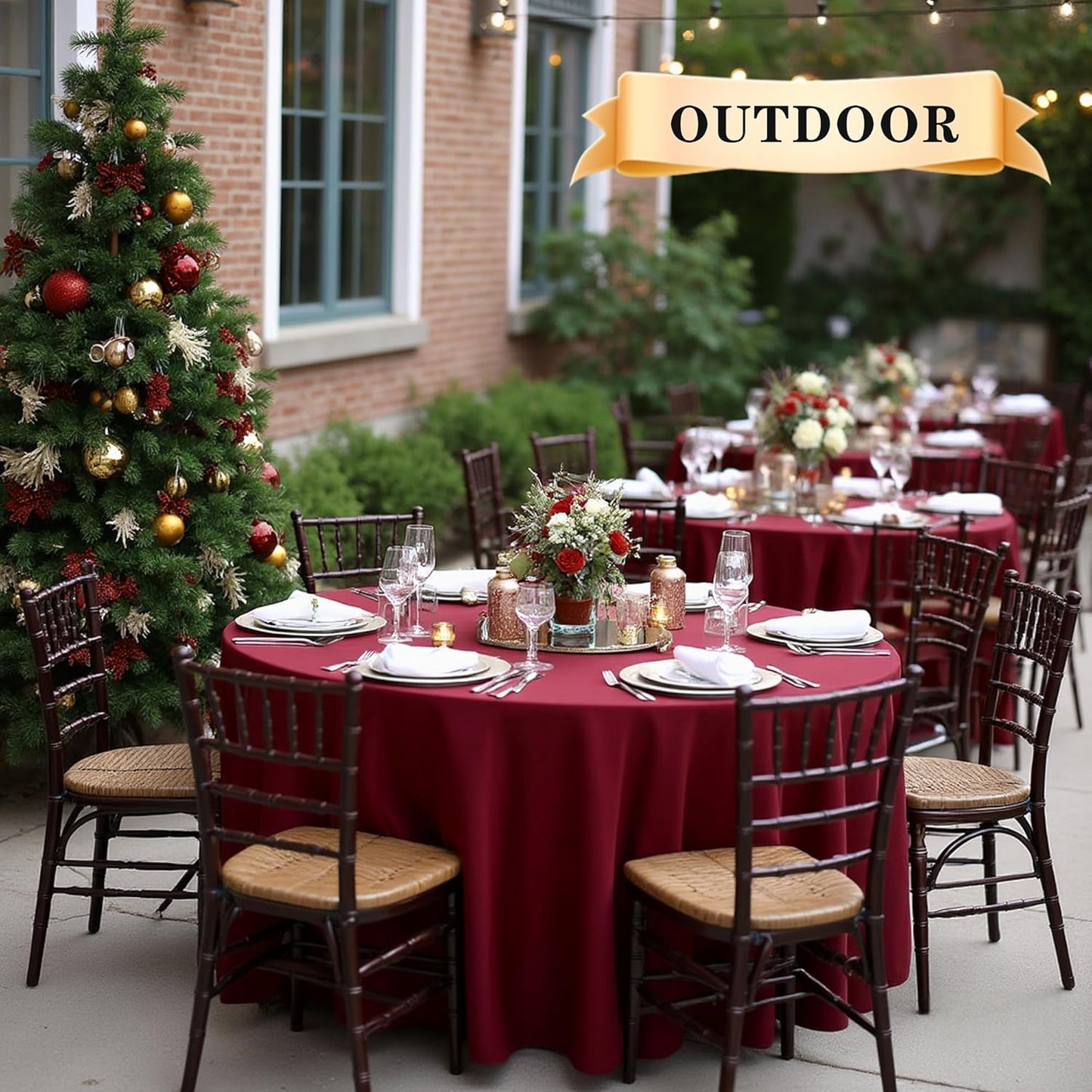 sancua Round Tablecloth - 108 Inch - Water Resistant Spill Proof Washable Polyester Table Cloth Decorative Fabric Table Cover for Dining Tables, Buffet Parties and Camping, Burgundy