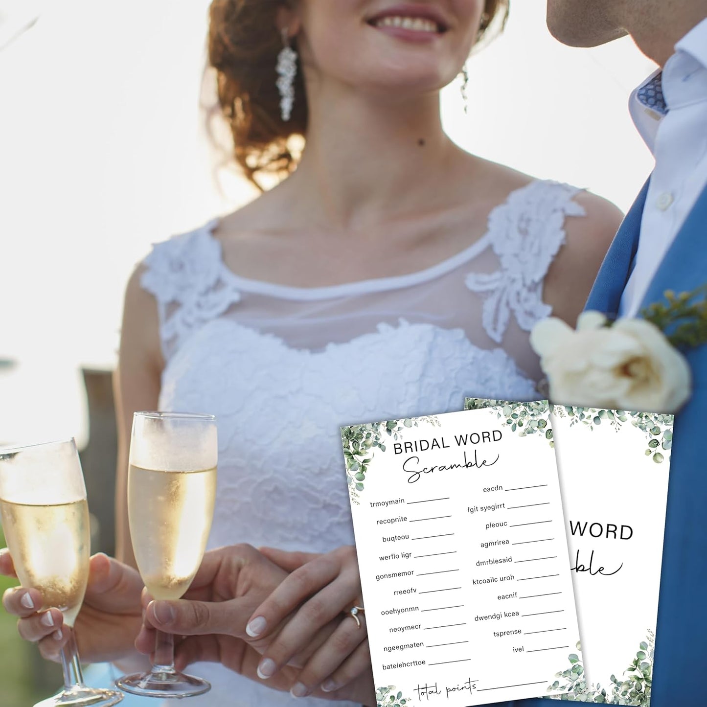 Eucalyptus Bridal Shower Game Cards - Word Scramble, Wedding Engagement Bachelorette Party Bridal Shower Games for 30 Guests, 30 Double Sided Cards with 1 Answer Card, Activity Supplies & Favor/A05