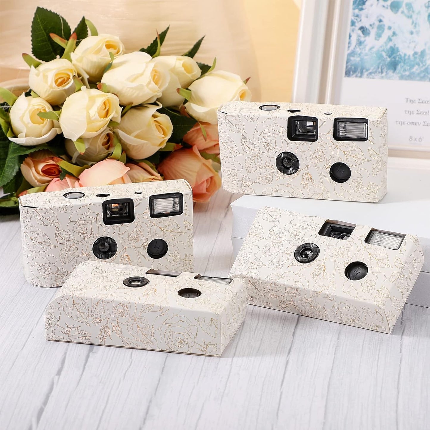Zhengmy 4 Pack Disposable Camera for Wedding,34mm Single Use Camera with Flash One Time for Gathering Wedding Anniversary Travel Party Supply(Fresh Style, Black White Film)