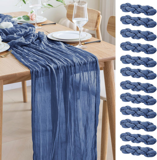 Asee'm 12pcs Cheesecloth Table Runner 120 Inches Long Blue Boho Gauze Cheese Cloth Runner 10FT Rustic Sheer Table Runners for Christmas Wedding Party Baby Shower Spring Easter Decoration